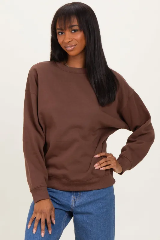 Brown Basic Fleece Crewneck Sweatshirt sold by Pinkblush