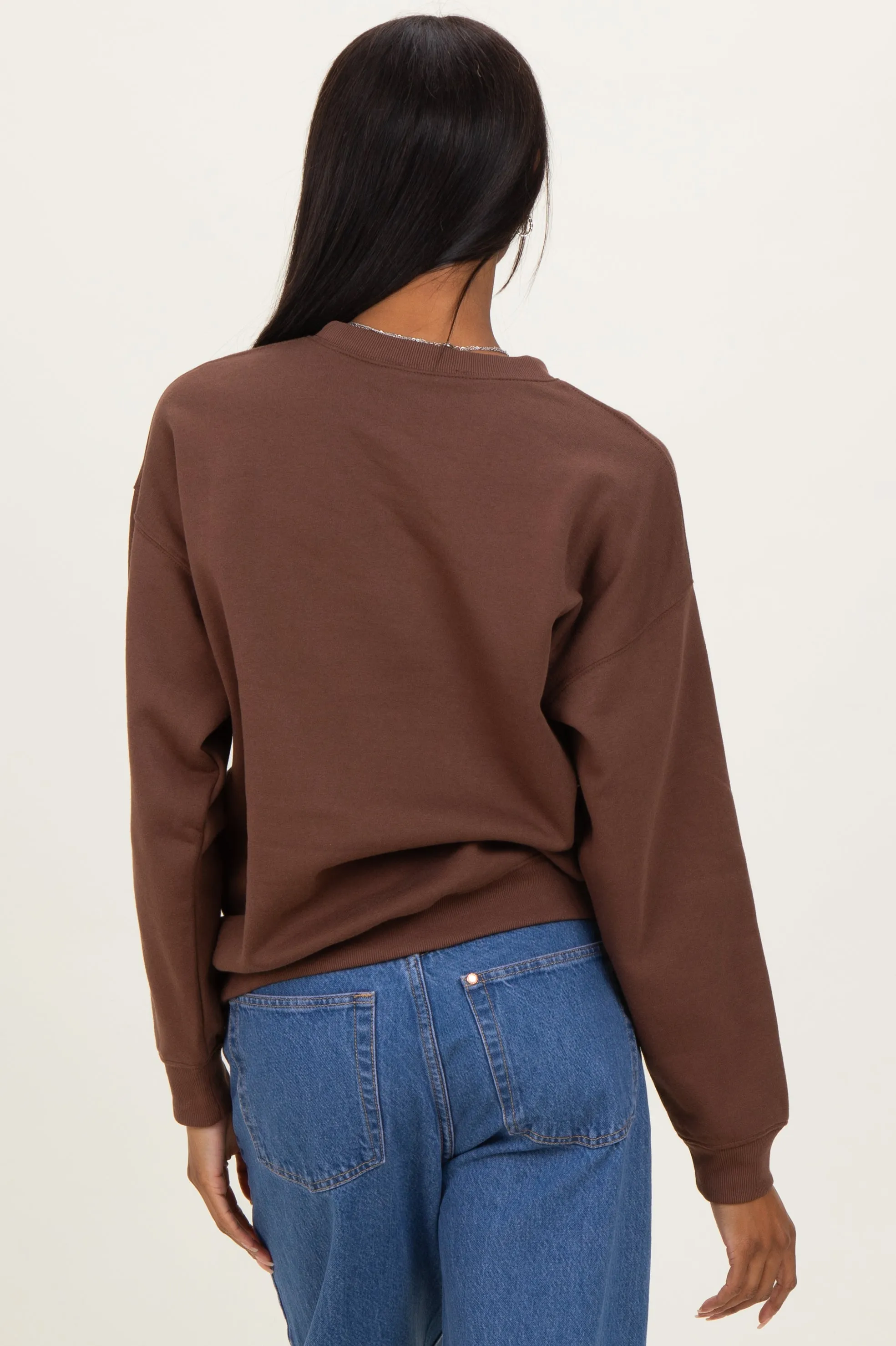 Brown Basic Fleece Crewneck Sweatshirt sold by Pinkblush product image thumbnail 2