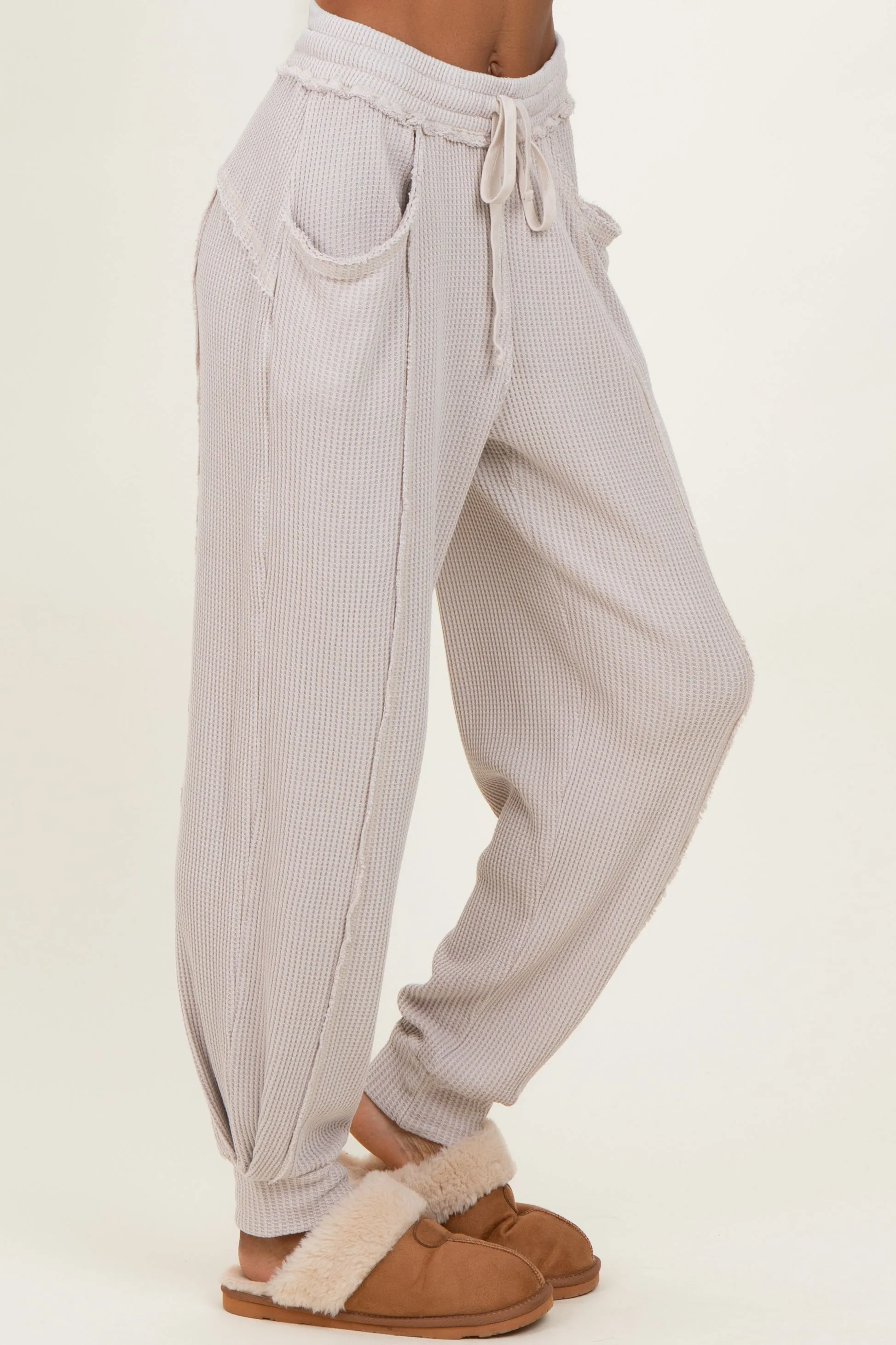 Beige Raw Seam Waffle Knit Joggers sold by Pinkblush product image thumbnail 3