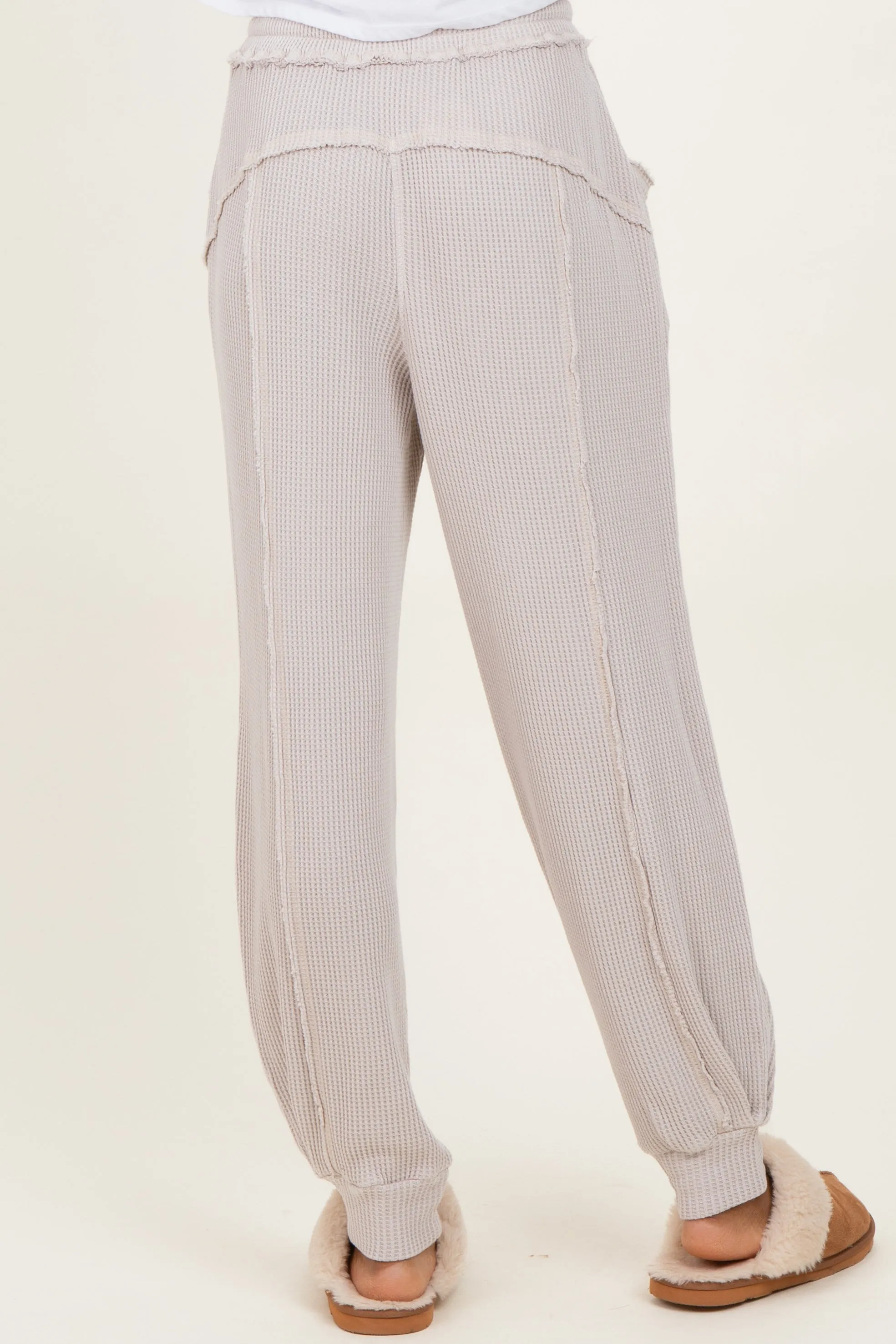 Beige Raw Seam Waffle Knit Joggers sold by Pinkblush product image thumbnail 4