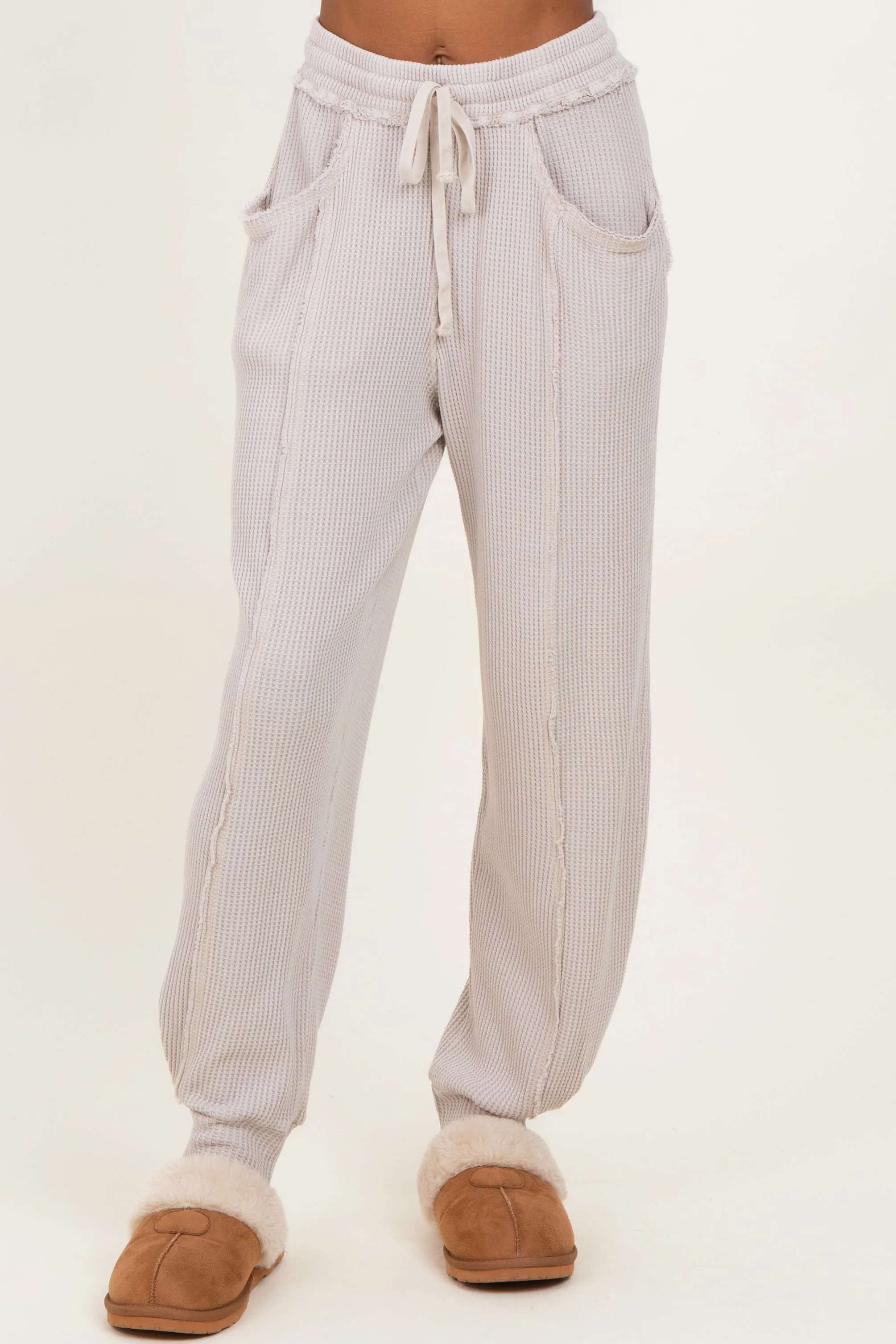 Beige Raw Seam Waffle Knit Joggers sold by Pinkblush product image thumbnail 2