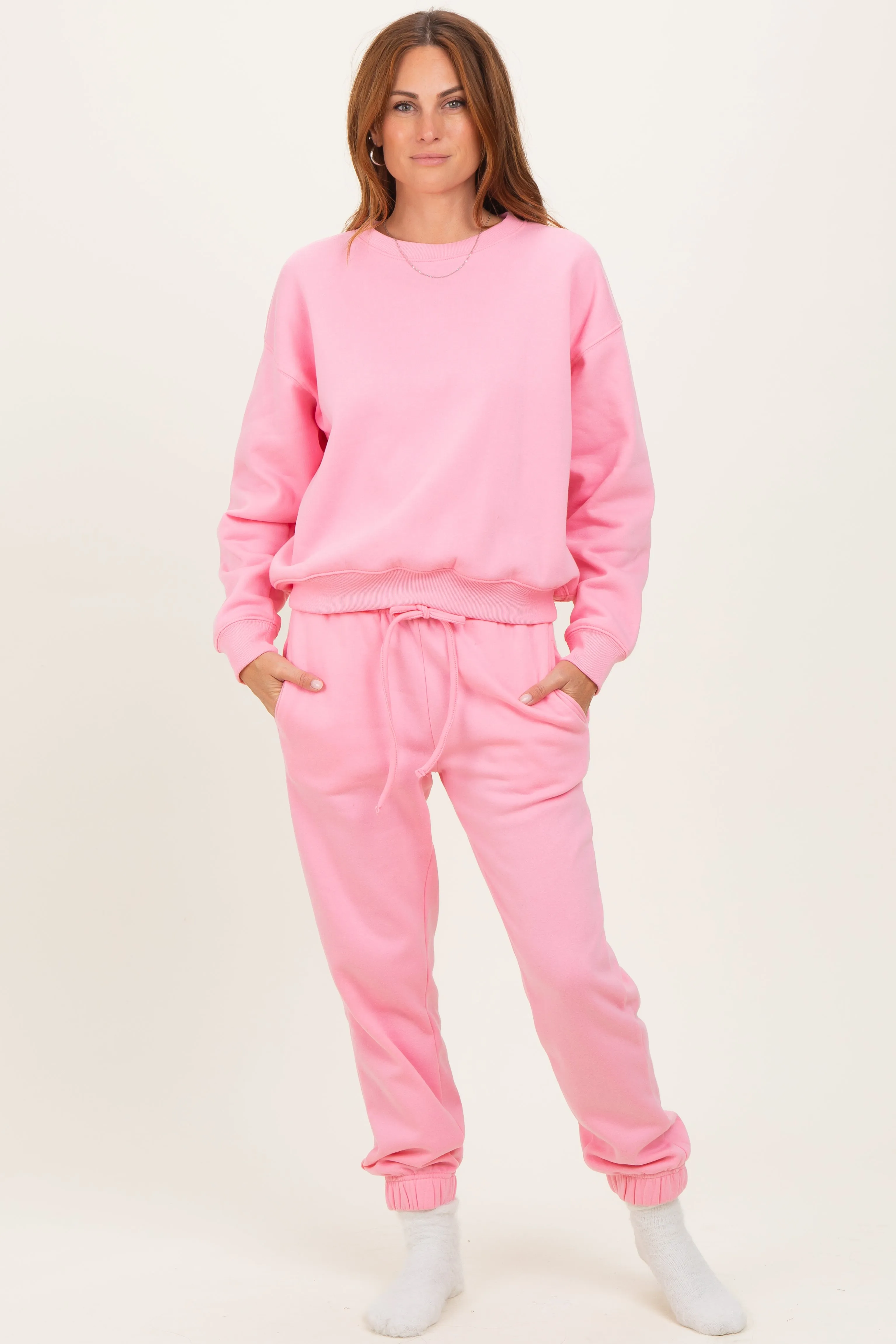 Pink Fleece Long Sleeve Maternity Pullover & Jogger Set sold by Pinkblush product image thumbnail 4
