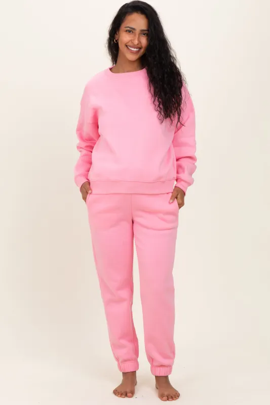 Pink Fleece Long Sleeve Maternity Pullover & Jogger Set sold by Pinkblush