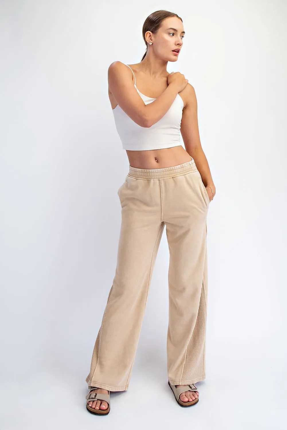 Light Camel Mineral Wash Waffle Knit Contrast Maternity Lounge Pants sold by Pinkblush product image thumbnail 5