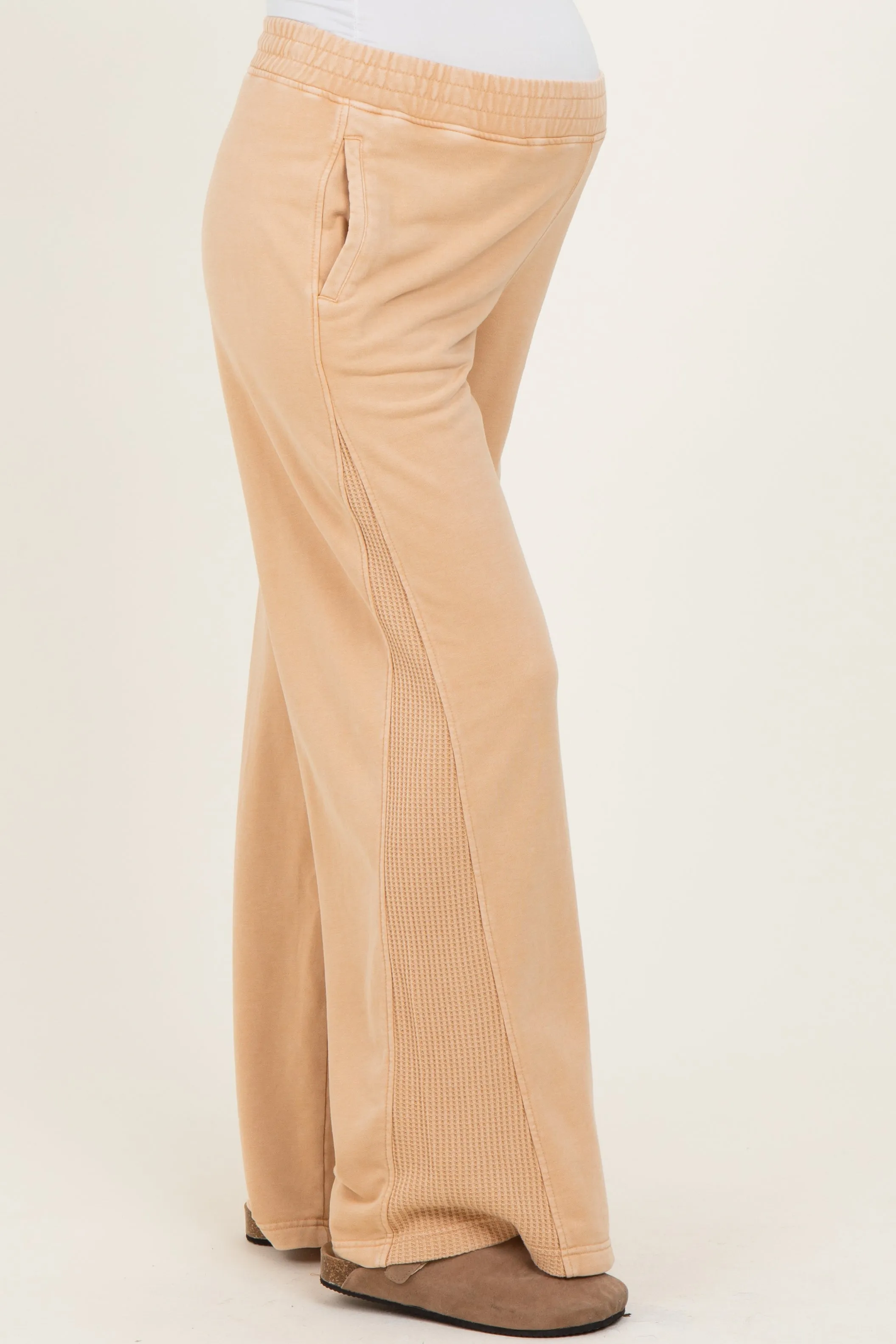 Light Camel Mineral Wash Waffle Knit Contrast Maternity Lounge Pants sold by Pinkblush product image thumbnail 3