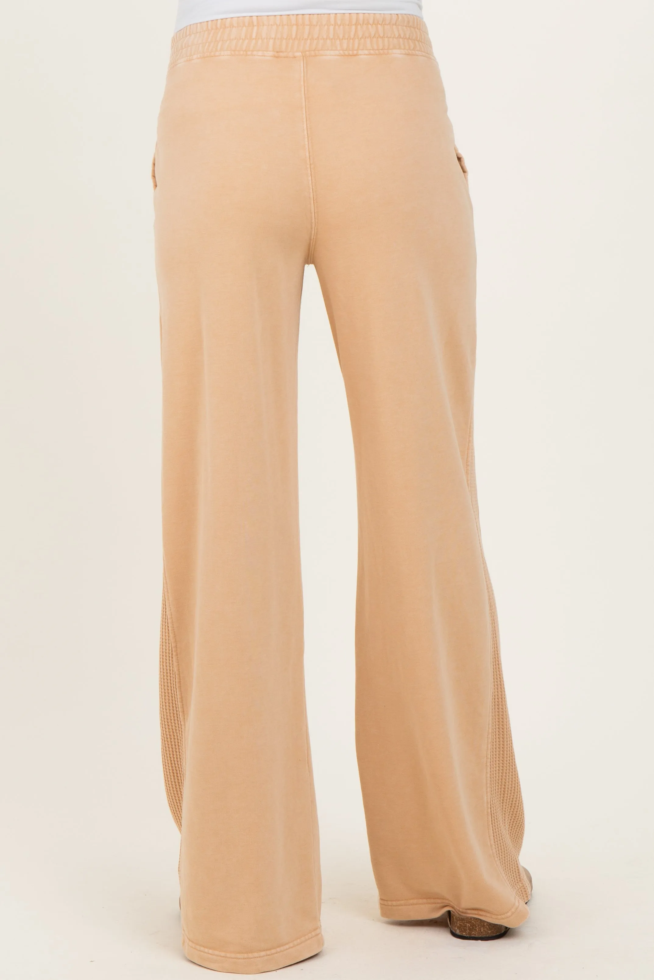 Light Camel Mineral Wash Waffle Knit Contrast Maternity Lounge Pants sold by Pinkblush product image thumbnail 4