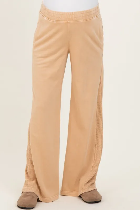 Light Camel Mineral Wash Waffle Knit Contrast Maternity Lounge Pants sold by Pinkblush