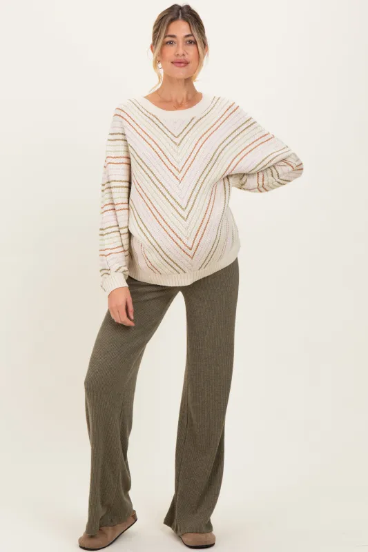 Olive Brushed Knit Flare Leg Maternity Pants sold by Pinkblush