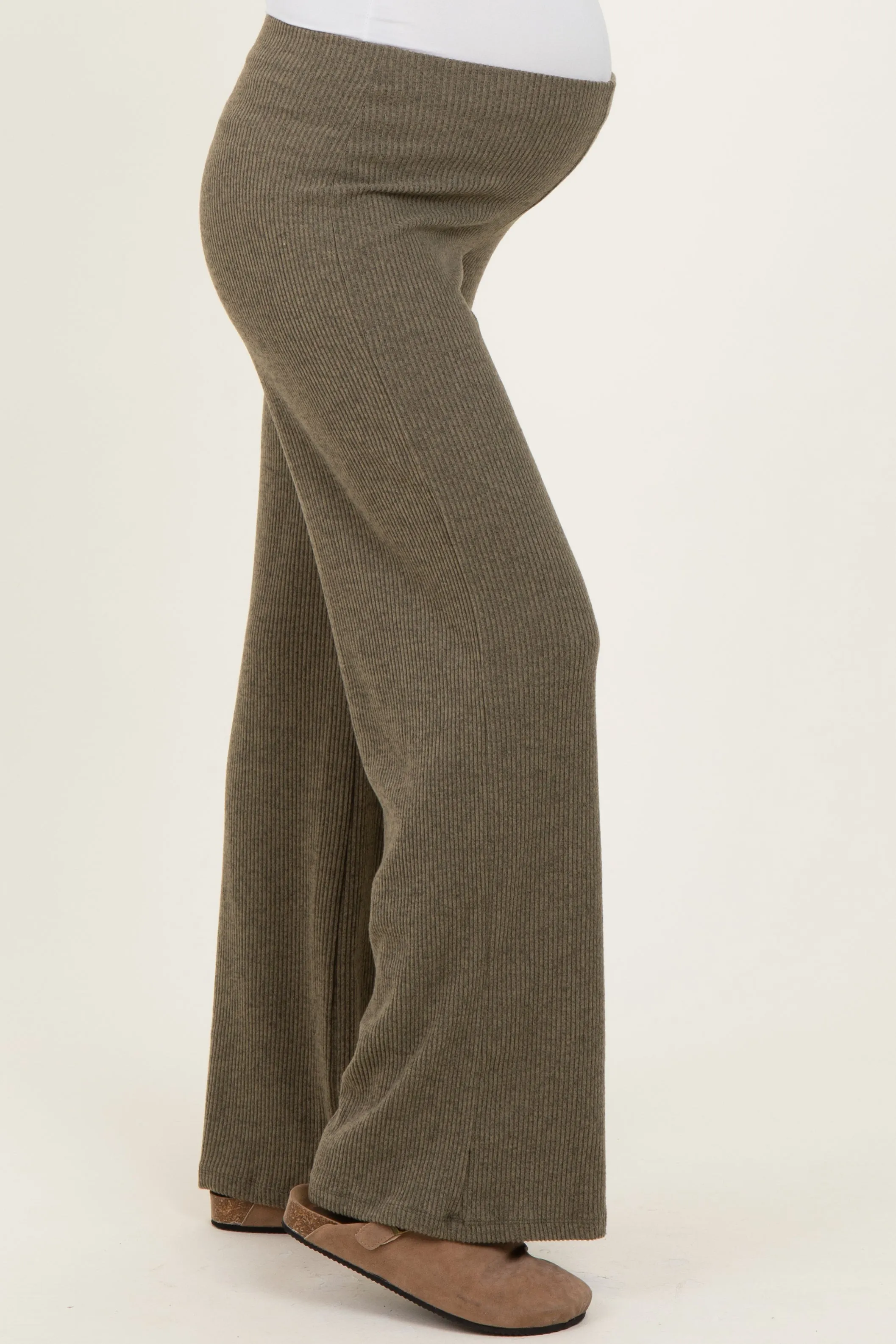 Olive Brushed Knit Flare Leg Maternity Pants sold by Pinkblush product image thumbnail 3