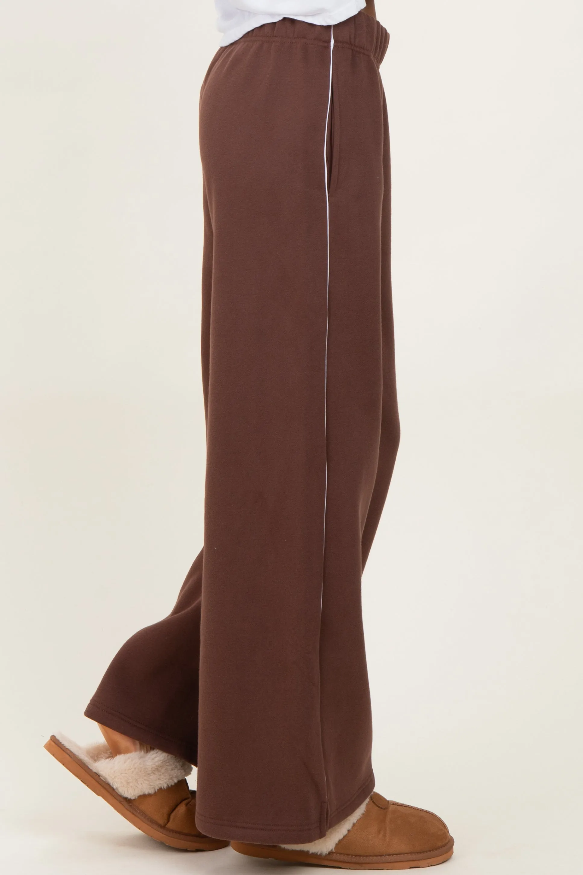 Brown Fleece Wide Leg Sweatpants sold by Pinkblush product image thumbnail 4