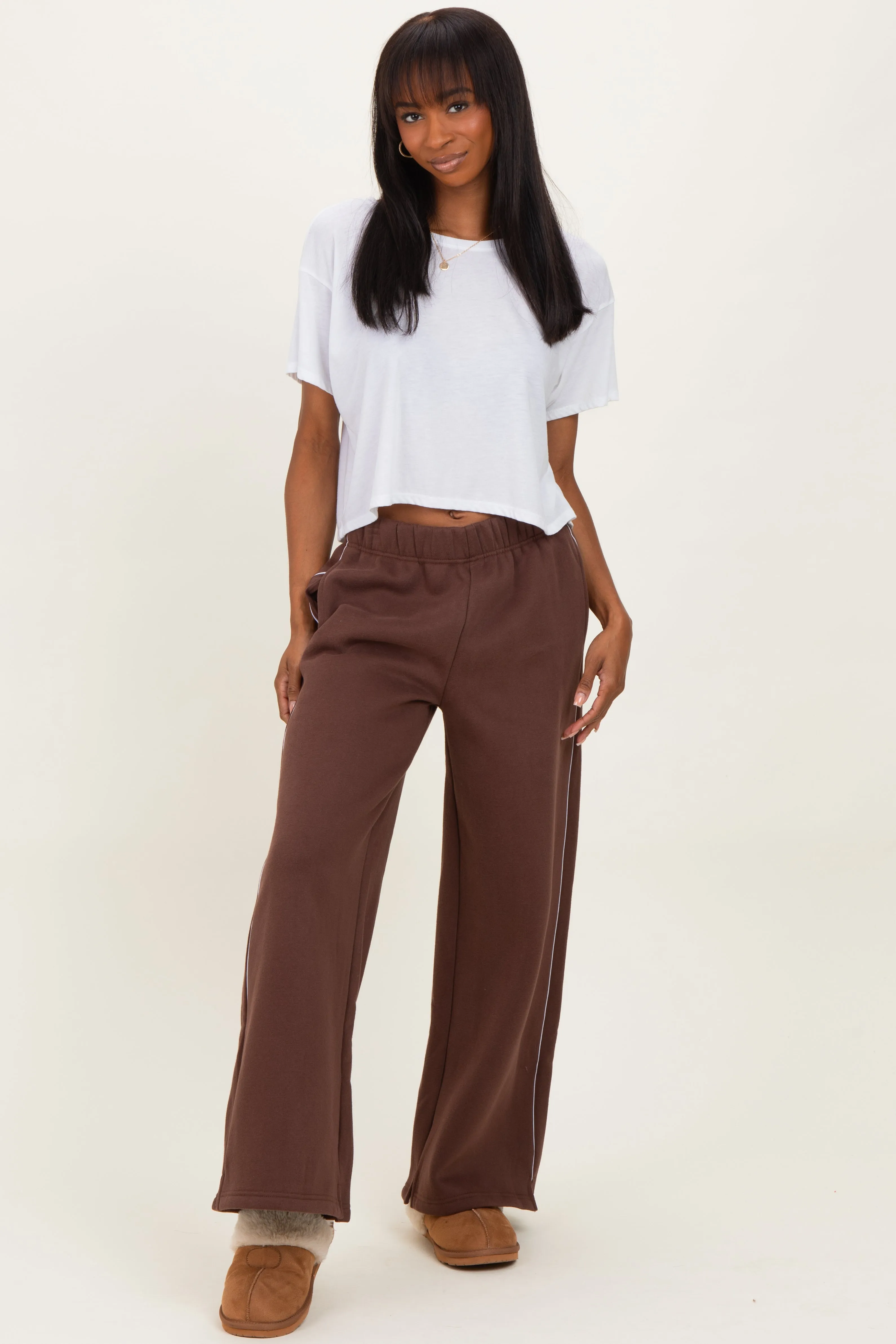 Brown Fleece Wide Leg Sweatpants sold by Pinkblush product image thumbnail 2