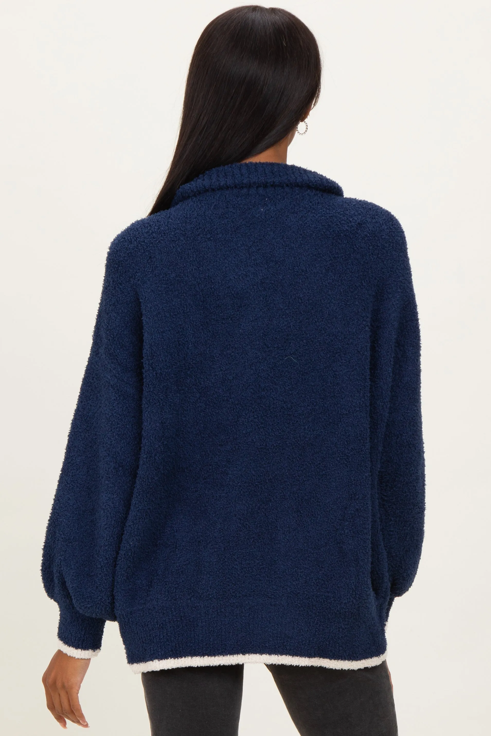 Navy Soft Fuzzy Knit Quarter Zip Pullover Sweater sold by Pinkblush product image thumbnail 4