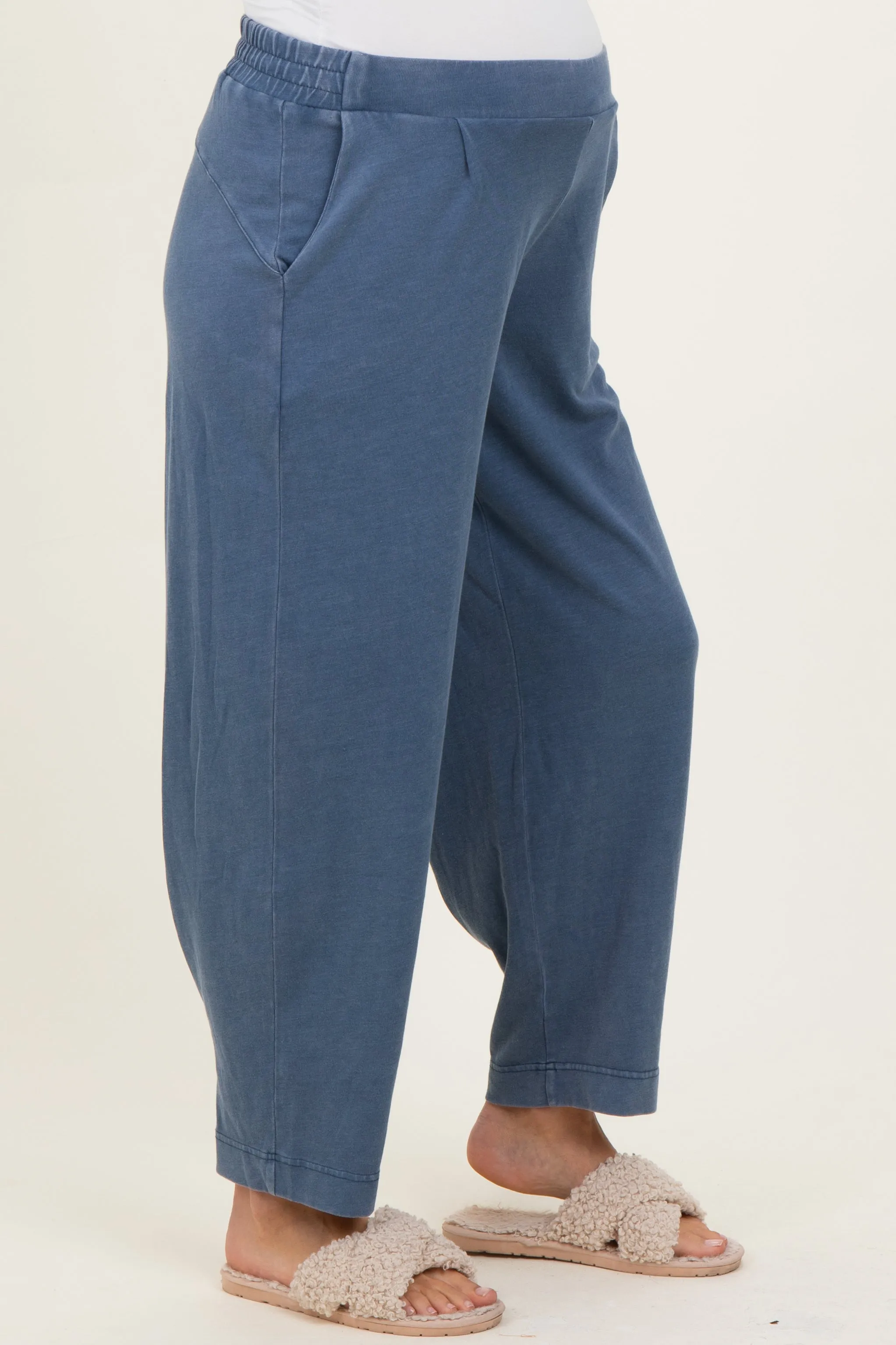 Light Navy Mineral Wash Pleated Maternity Lounge Pants sold by Pinkblush product image thumbnail 4