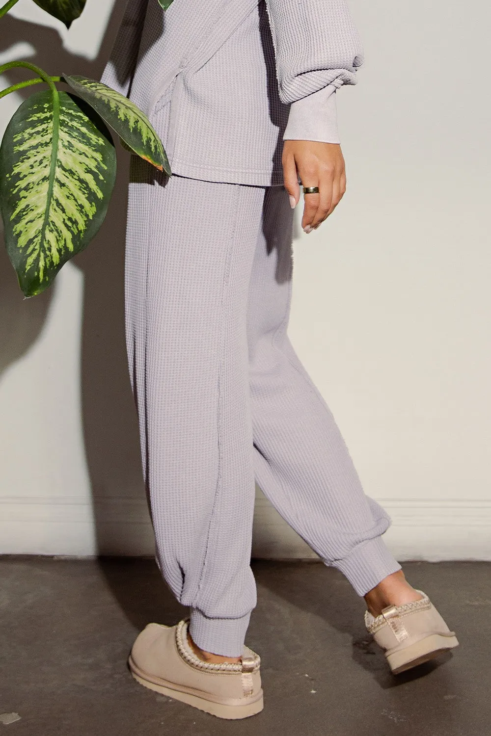 Lavender Raw Seam Waffle Knit Joggers sold by Pinkblush product image thumbnail 4