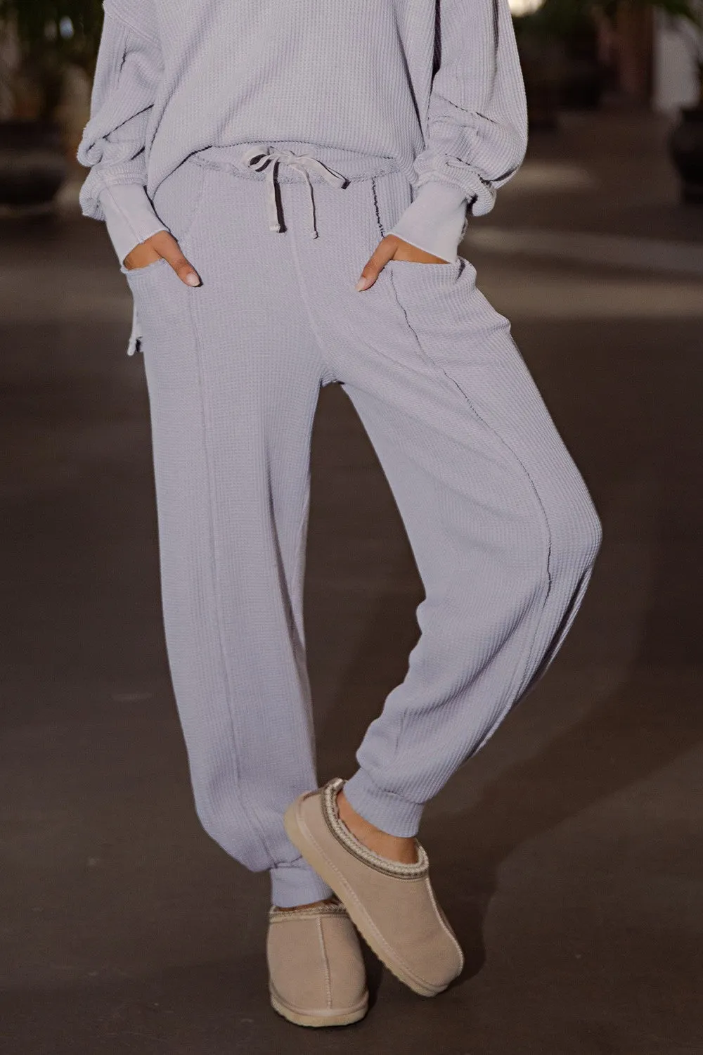 Lavender Raw Seam Waffle Knit Joggers sold by Pinkblush product image thumbnail 2