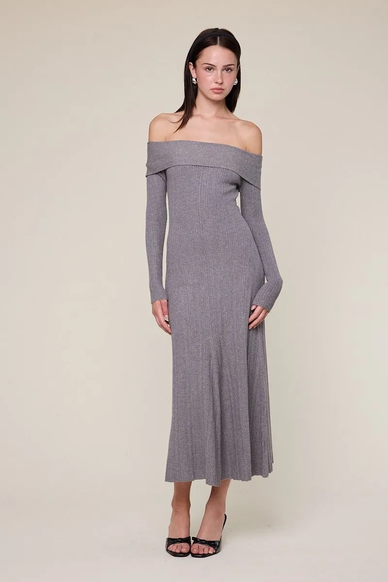 Heather Grey Ribbed Knit Off Shoulder Maternity Midi Dress sold by Pinkblush product image thumbnail 5