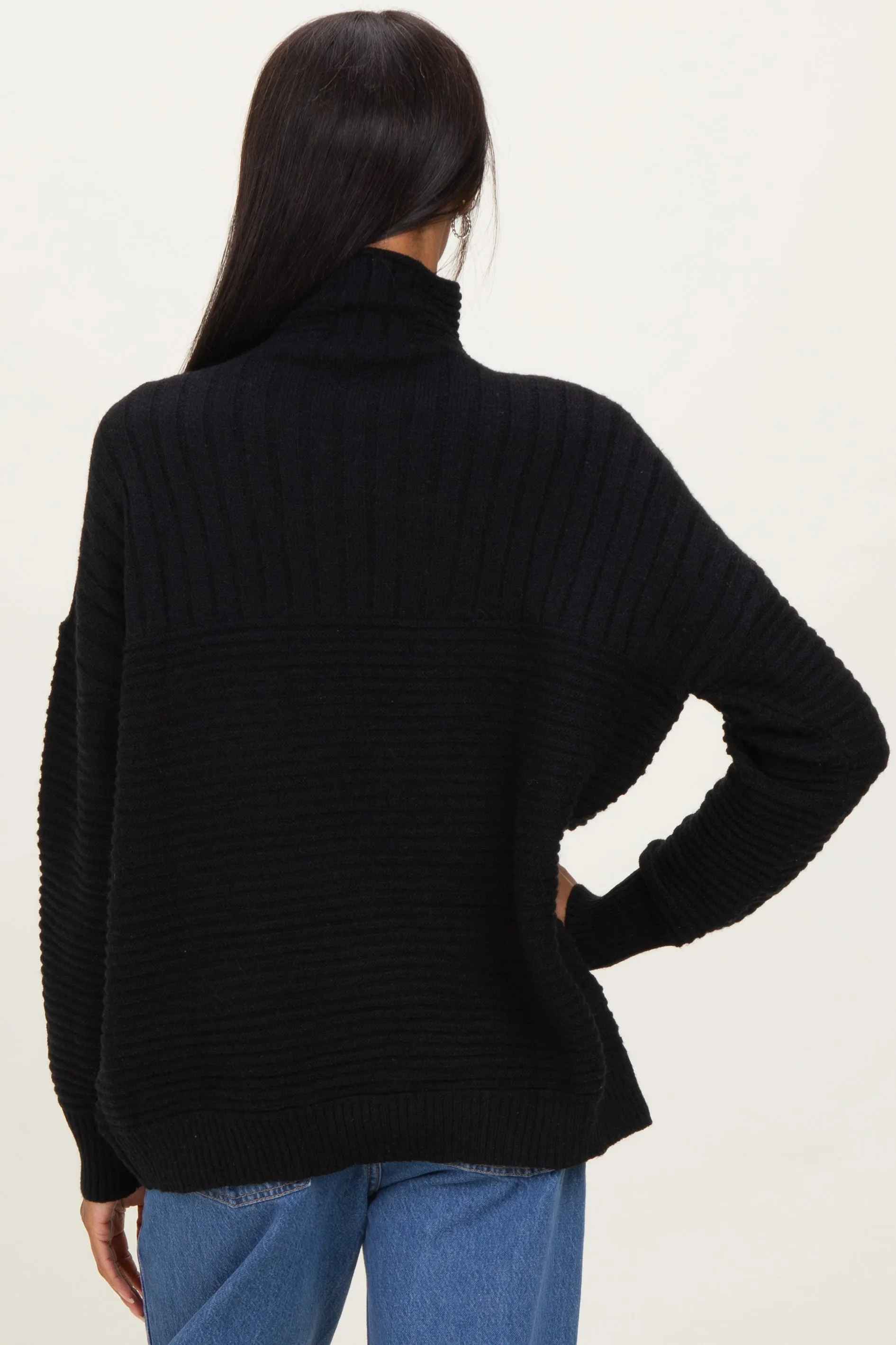 Black Ribbed Knit Turtleneck Dolman Sleeve Sweater sold by Pinkblush product image thumbnail 4