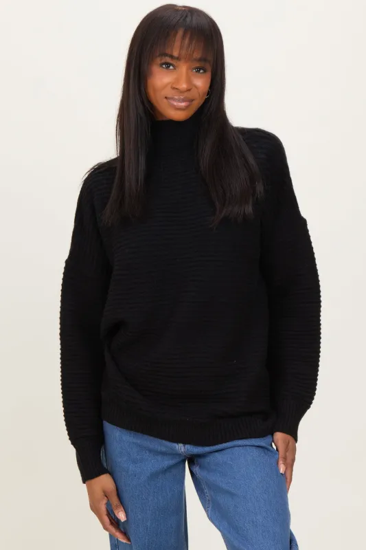 Black Ribbed Knit Turtleneck Dolman Sleeve Sweater sold by Pinkblush