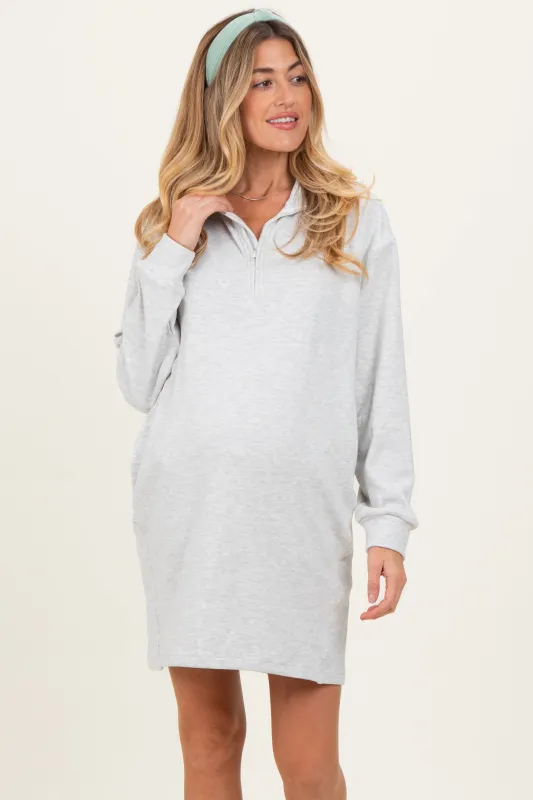 Heather Grey Brushed Quarter Zip Jersey Lounge Maternity Sweatshirt Dress sold by Pinkblush