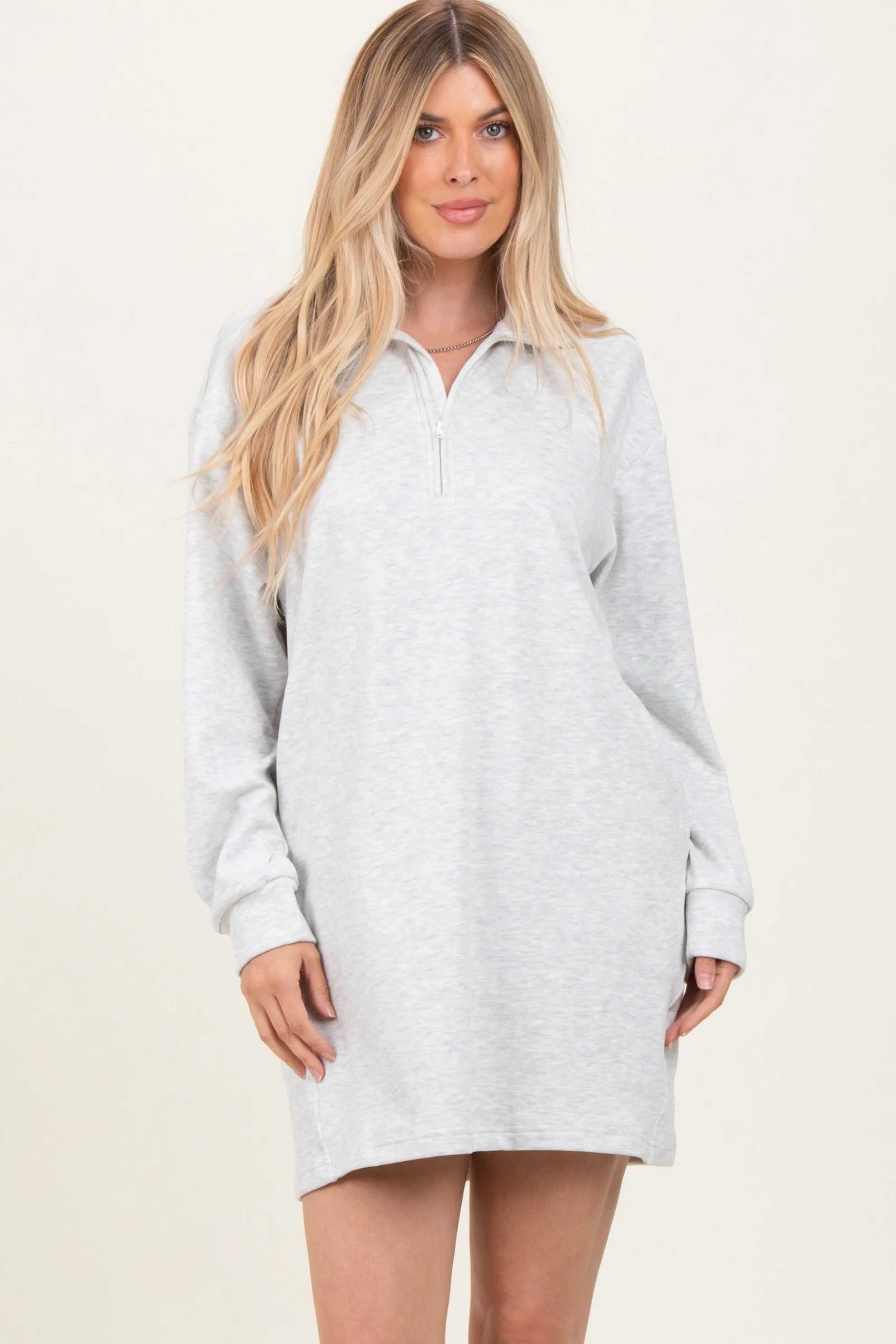 Heather Grey Brushed Quarter Zip Jersey Lounge Maternity Sweatshirt Dress sold by Pinkblush product image thumbnail 5