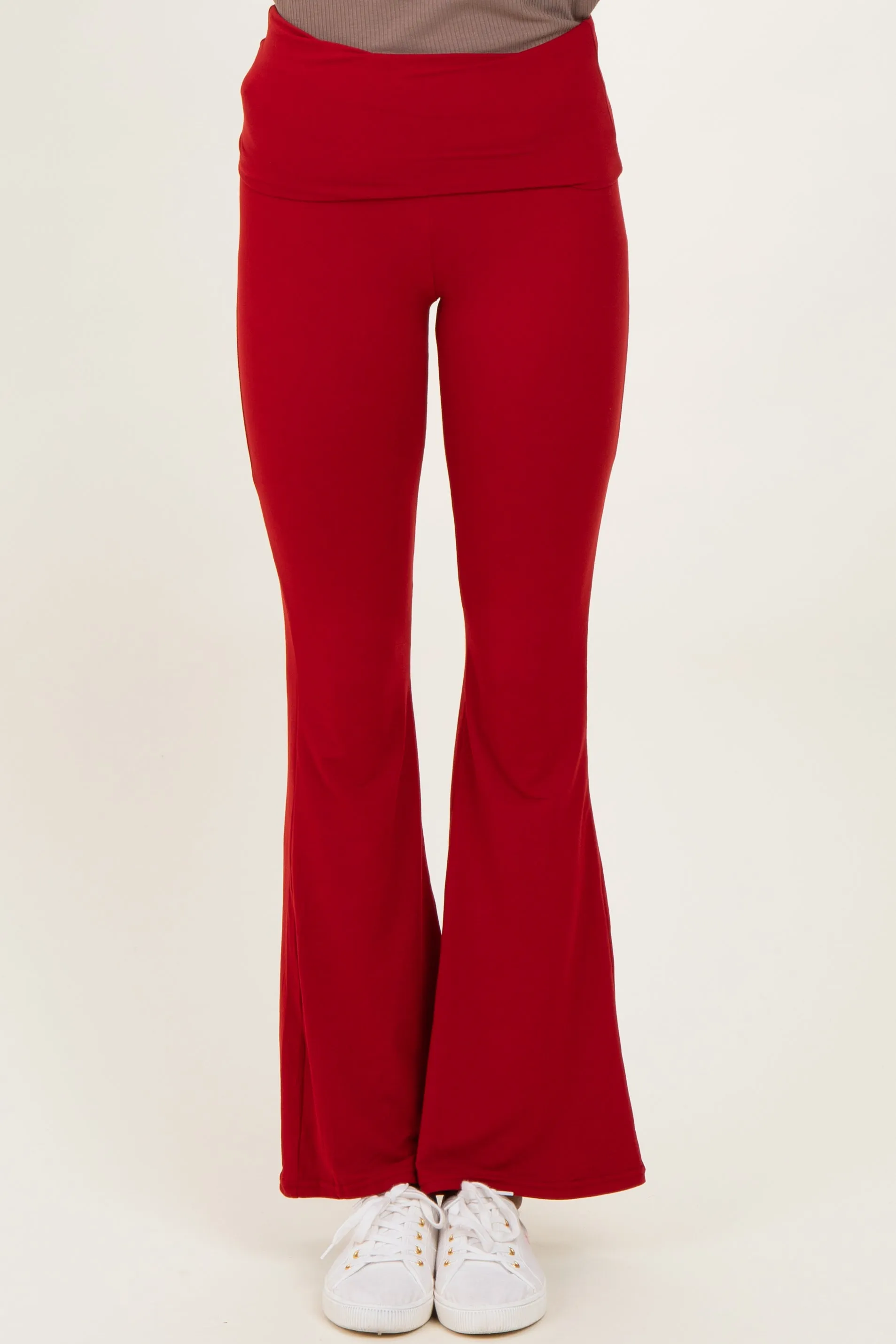 Red Fold Over Waistband Flared Pants sold by Pinkblush product image thumbnail 2