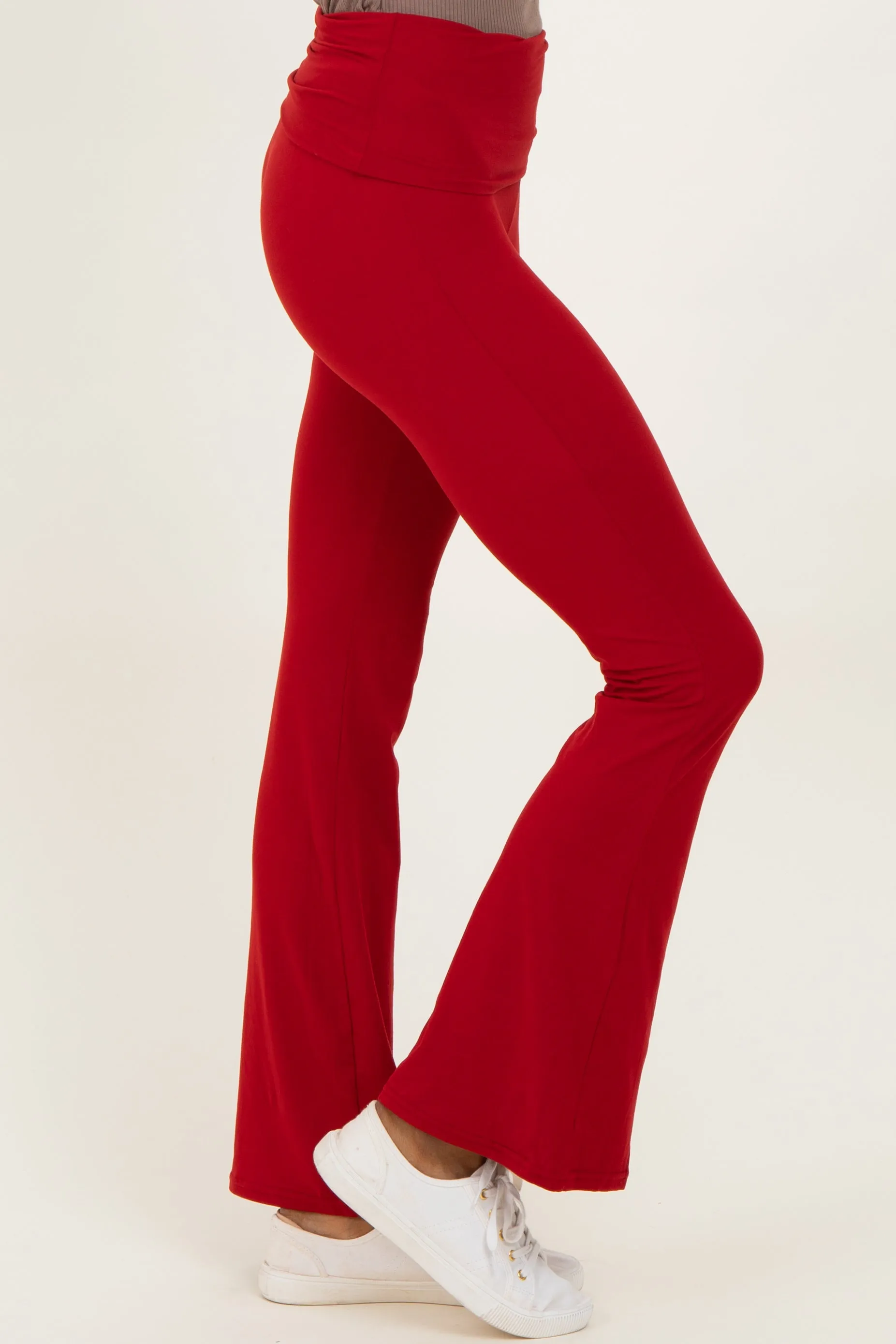 Red Fold Over Waistband Flared Pants sold by Pinkblush product image thumbnail 3