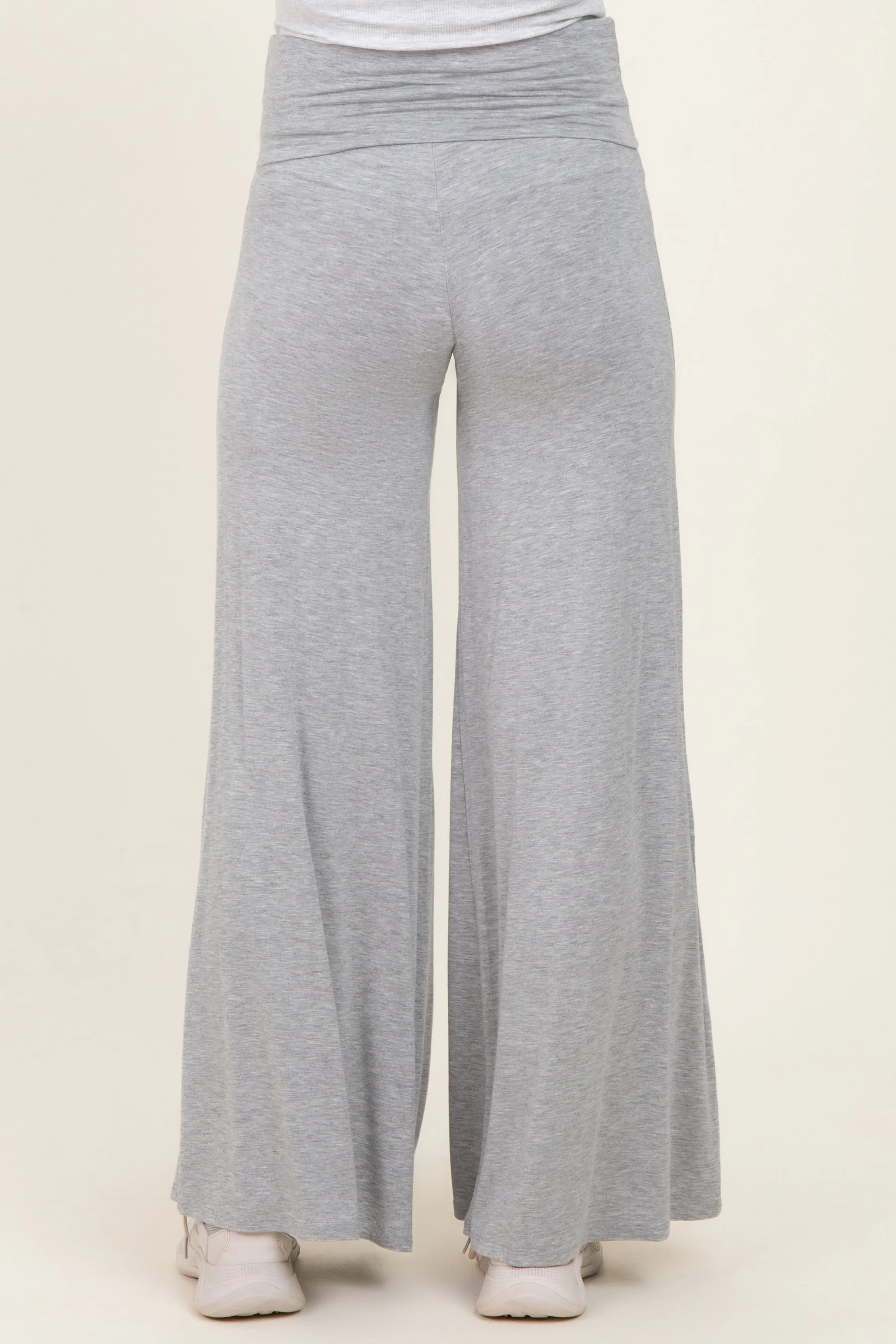 Heather Grey Fold Over Waist Maternity Wide Leg Lounge Pants sold by Pinkblush product image thumbnail 4