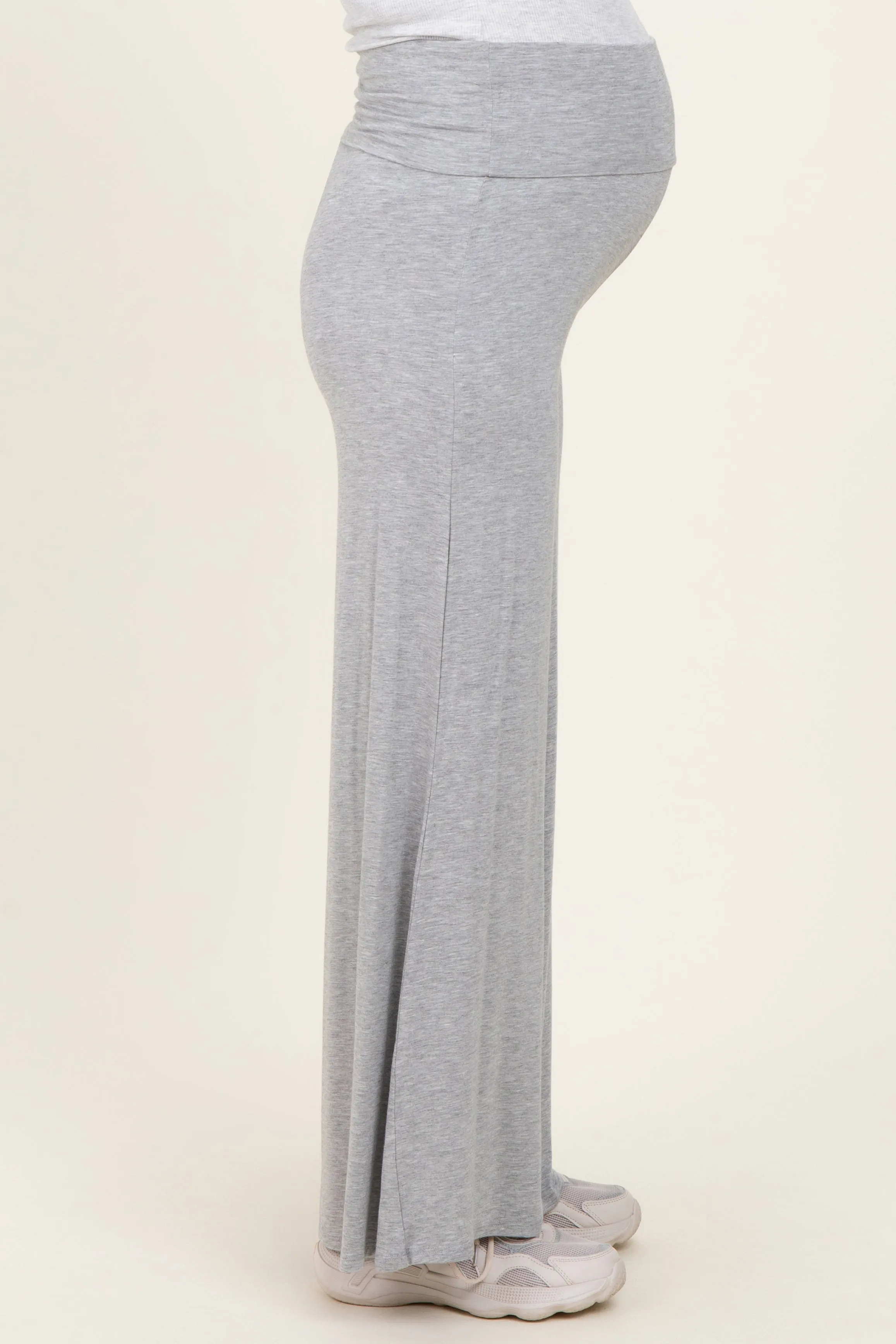 Heather Grey Fold Over Waist Maternity Wide Leg Lounge Pants sold by Pinkblush product image thumbnail 3