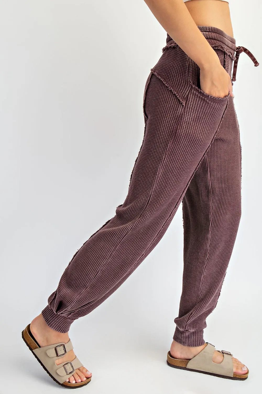 Burgundy Raw Seam Waffle Knit Joggers sold by Pinkblush product image thumbnail 4