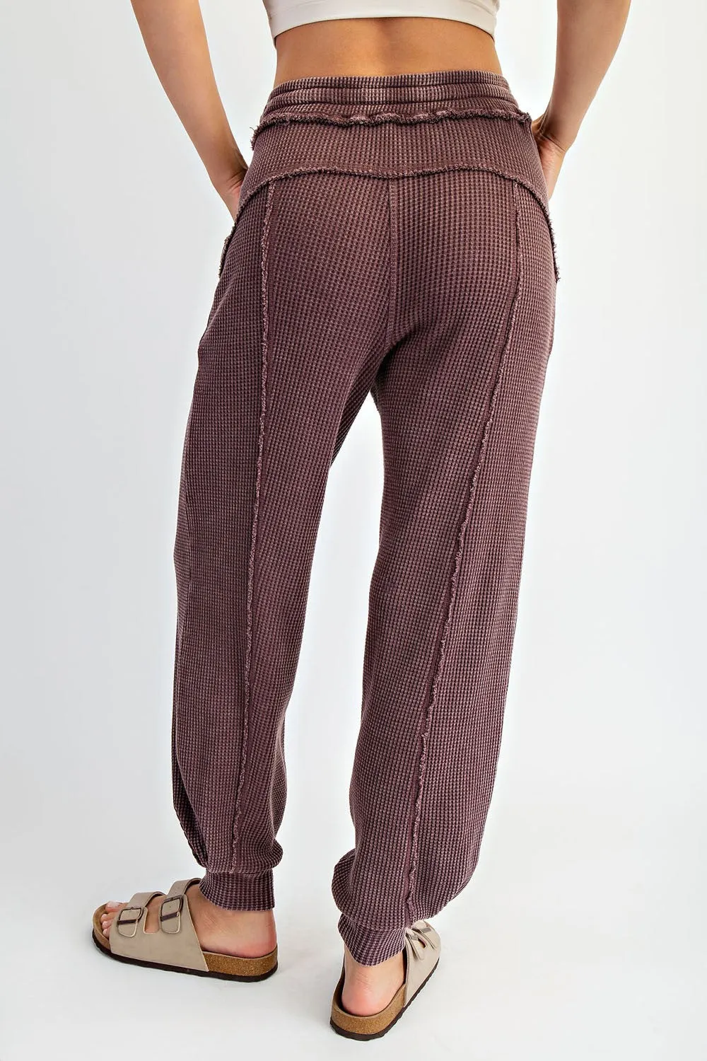 Burgundy Raw Seam Waffle Knit Joggers sold by Pinkblush product image thumbnail 5