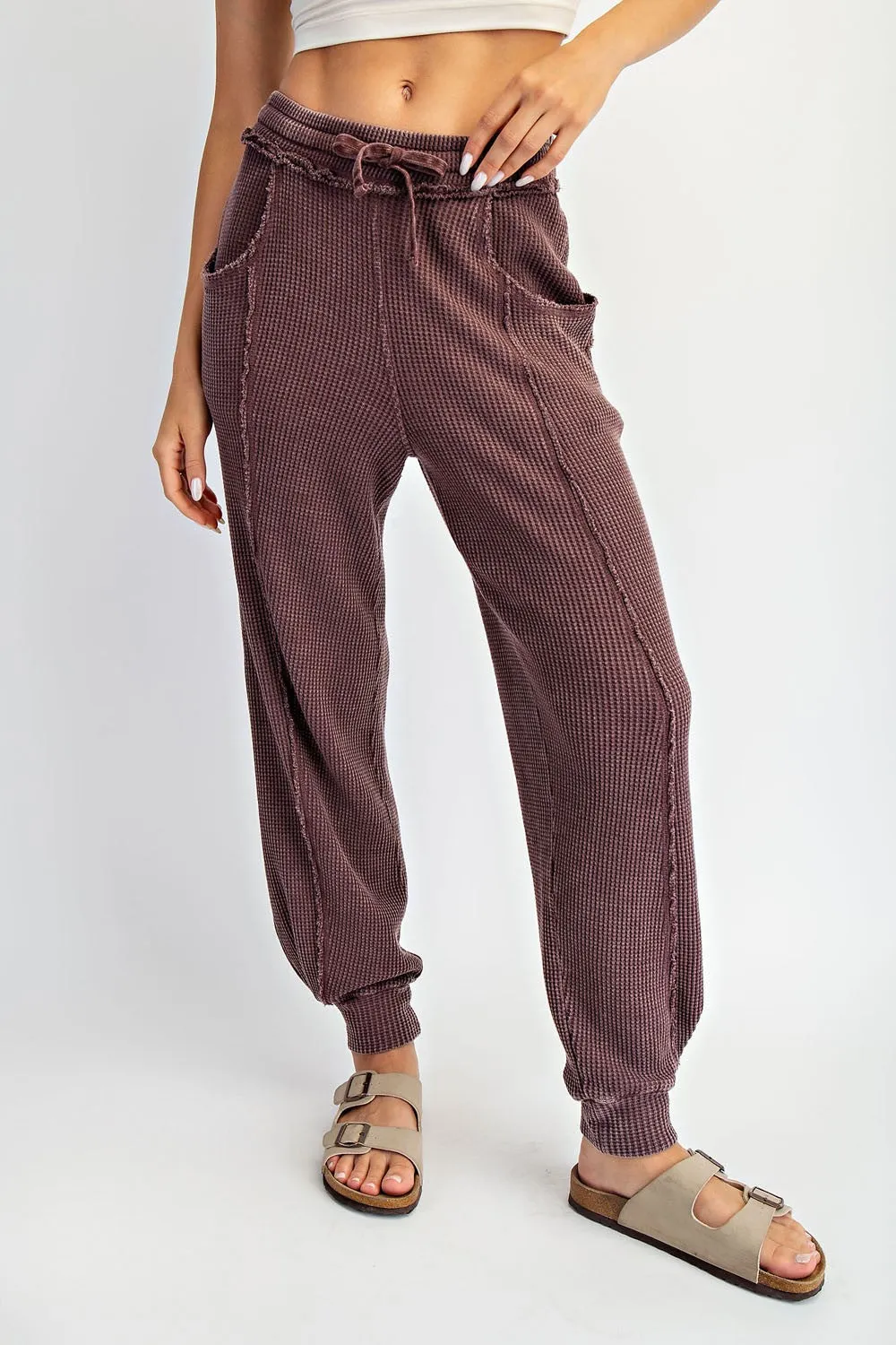 Burgundy Raw Seam Waffle Knit Joggers sold by Pinkblush product image thumbnail 2