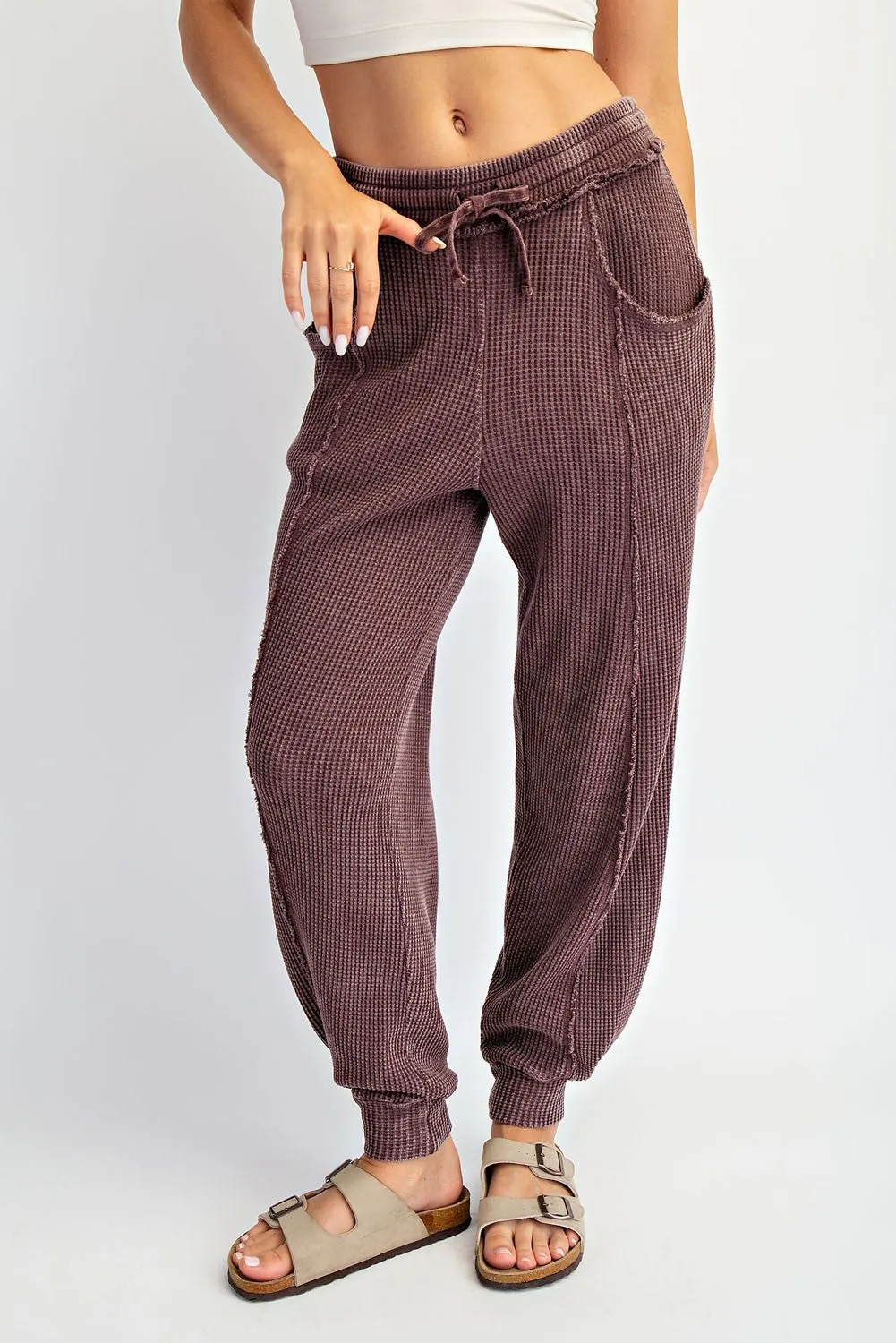 Burgundy Raw Seam Waffle Knit Joggers sold by Pinkblush product image thumbnail 3
