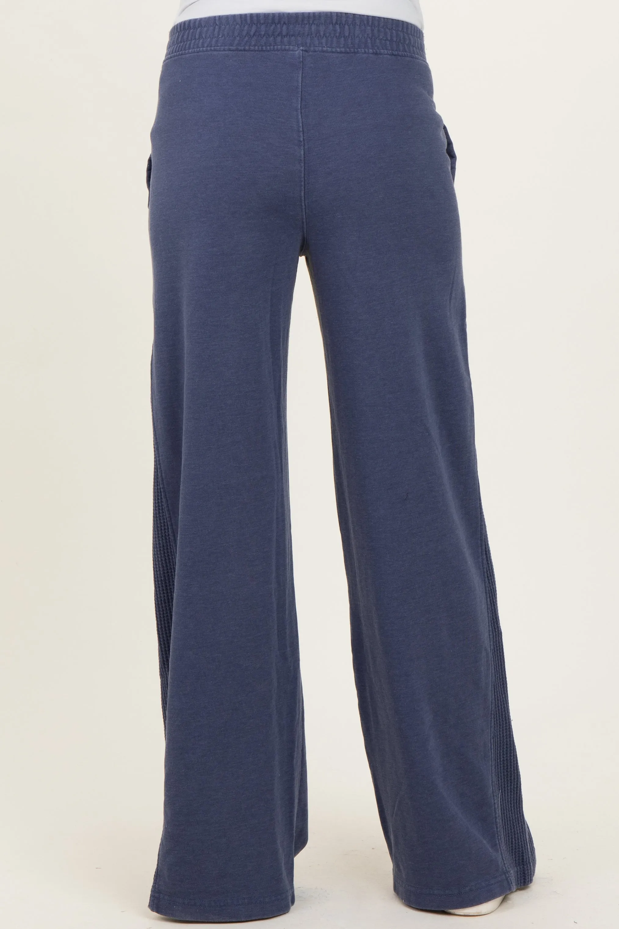 Light Navy Mineral Wash Waffle Knit Contrast Maternity Lounge Pants sold by Pinkblush product image thumbnail 4