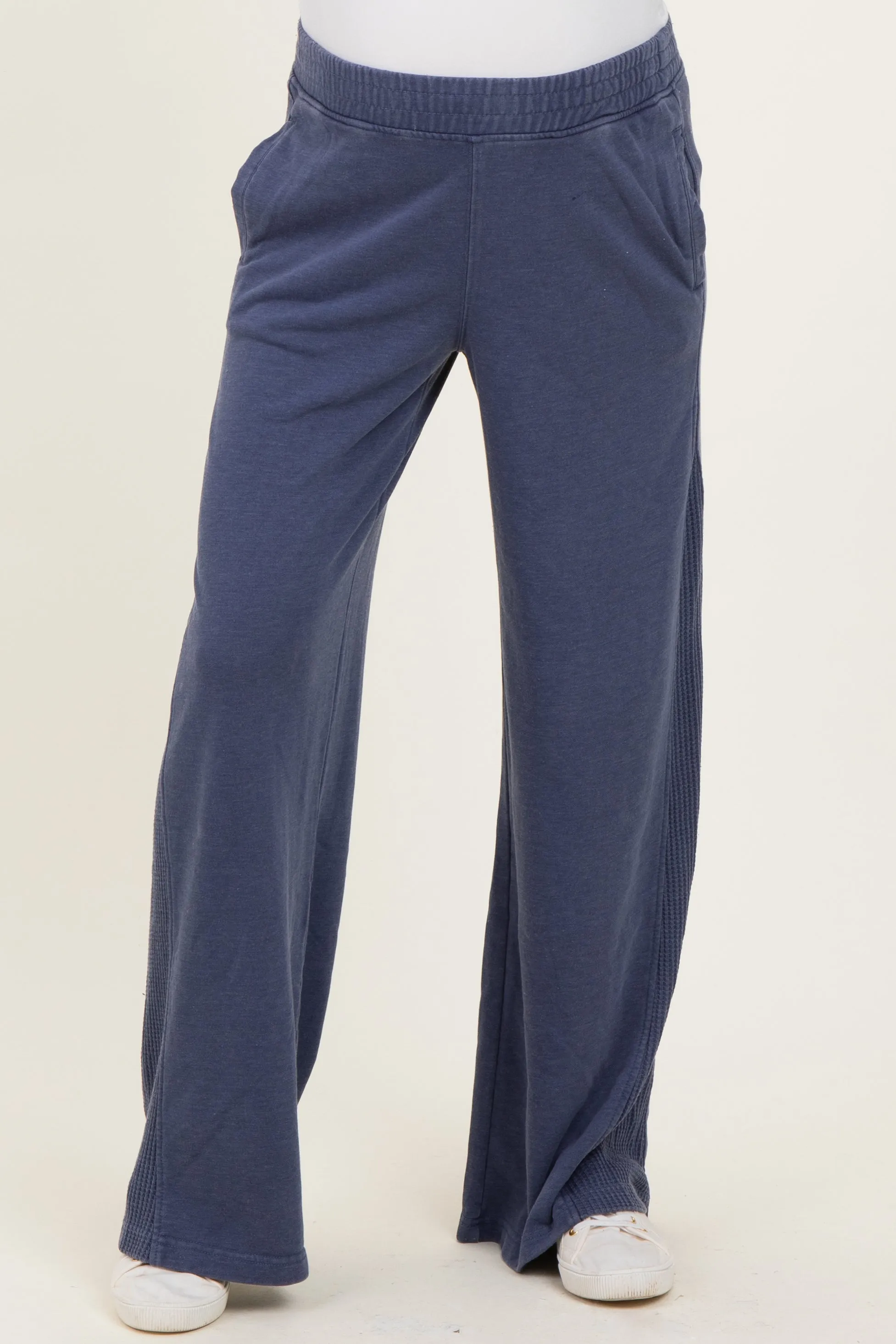 Light Navy Mineral Wash Waffle Knit Contrast Maternity Lounge Pants sold by Pinkblush product image thumbnail 2