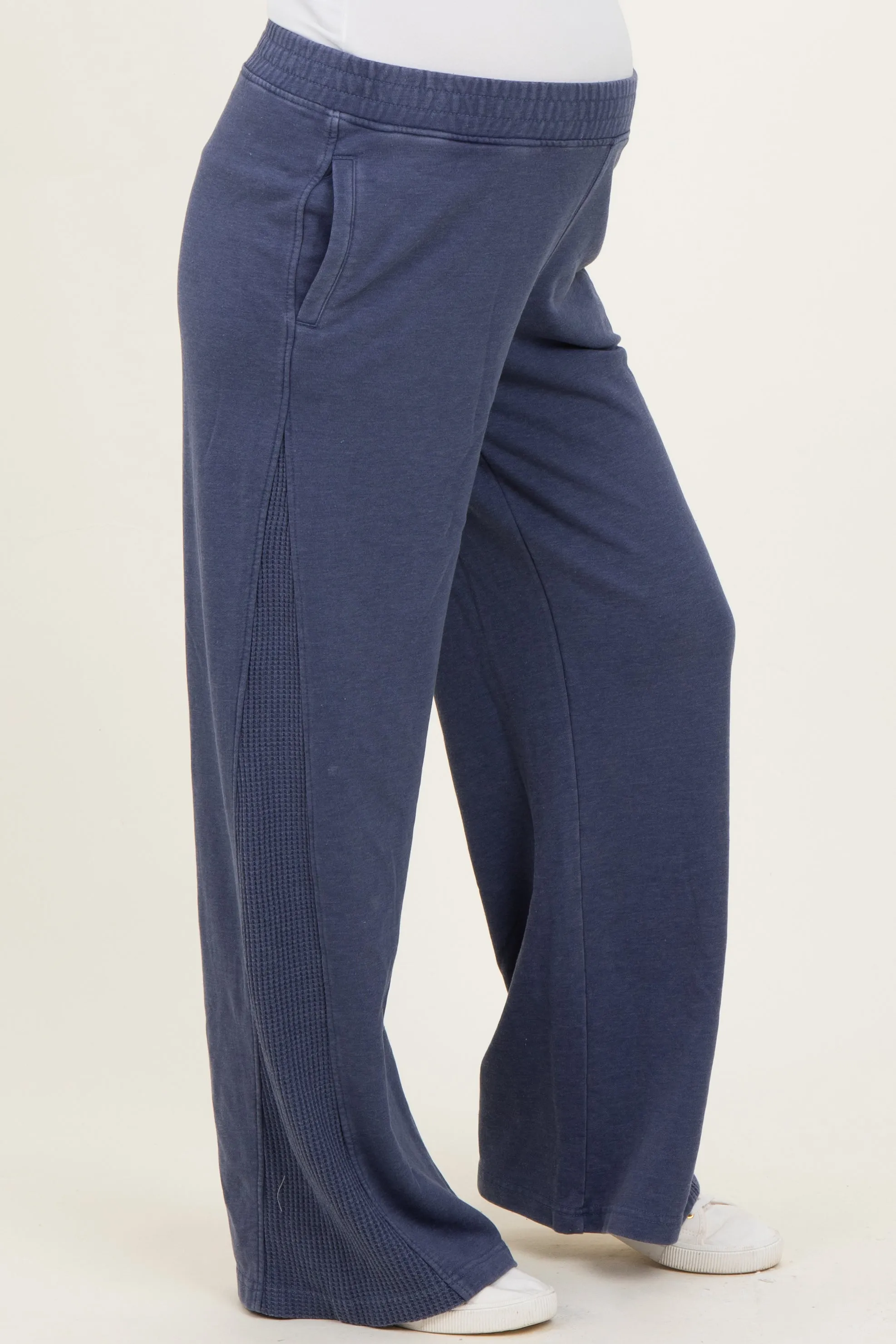 Light Navy Mineral Wash Waffle Knit Contrast Maternity Lounge Pants sold by Pinkblush product image thumbnail 3