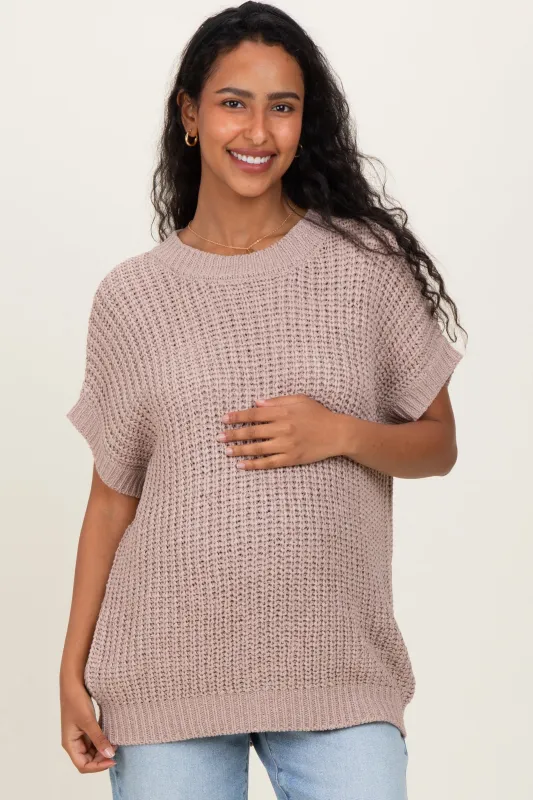 Taupe Short Sleeve Round Neck Maternity Sweater sold by Pinkblush