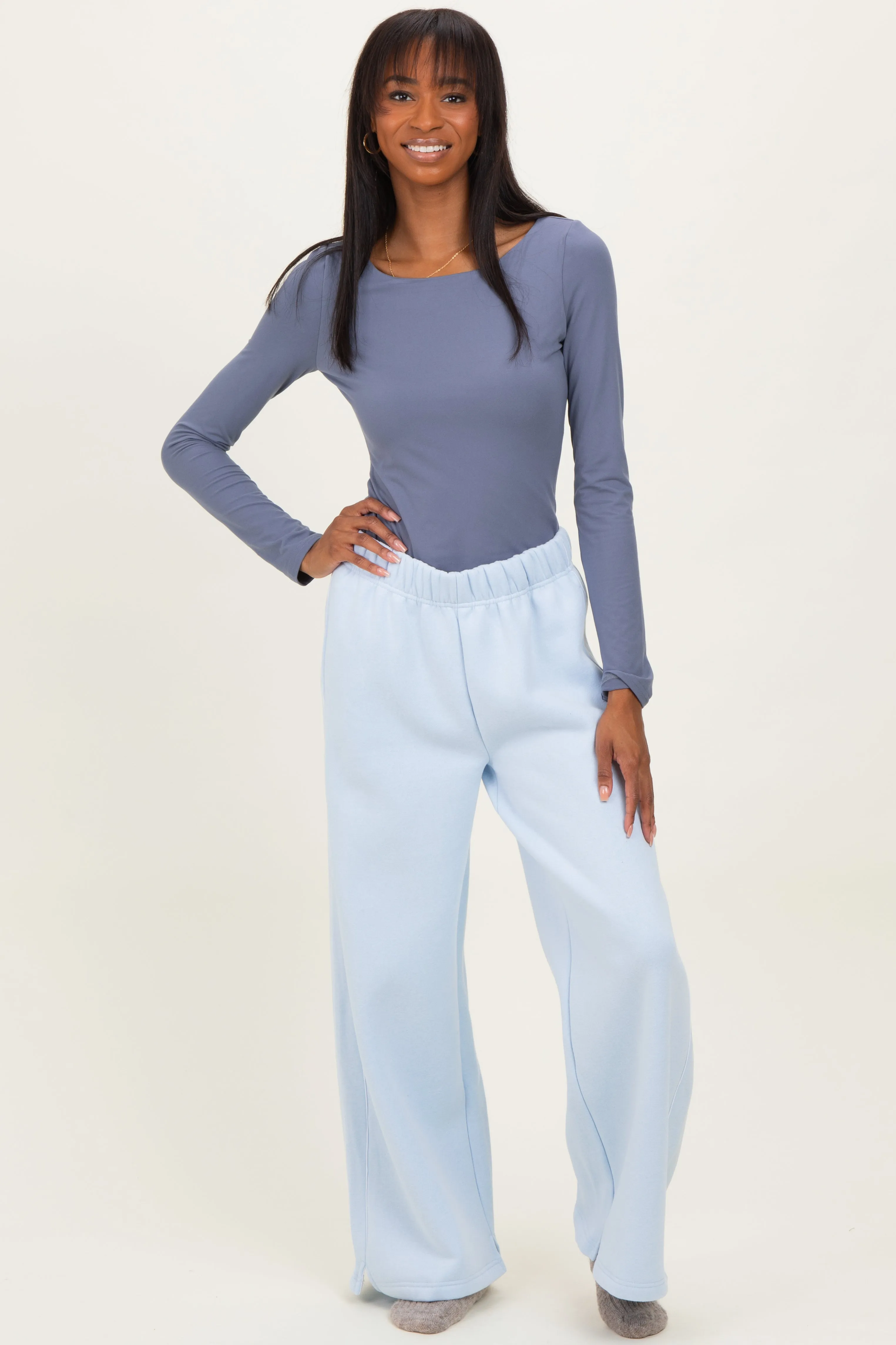 Light Blue Fleece Wide Leg Sweatpants sold by Pinkblush product image thumbnail 2