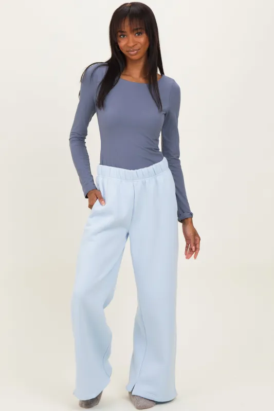 Light Blue Fleece Wide Leg Sweatpants sold by Pinkblush
