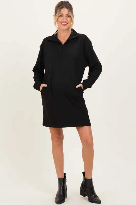 Black Brushed Quarter Zip Jersey Lounge Maternity Sweatshirt Dress sold by Pinkblush