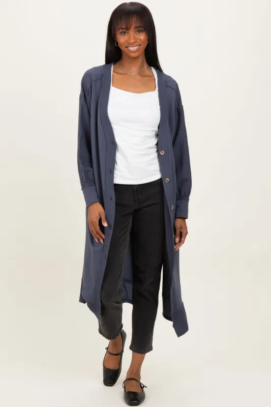 Navy Button Down Long Cardigan sold by Pinkblush