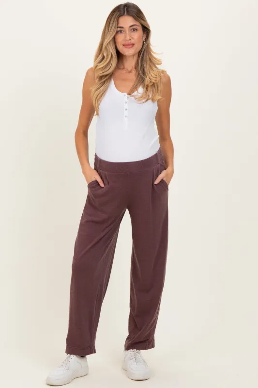 Burgundy Mineral Wash Pleated Maternity Lounge Pants sold by Pinkblush