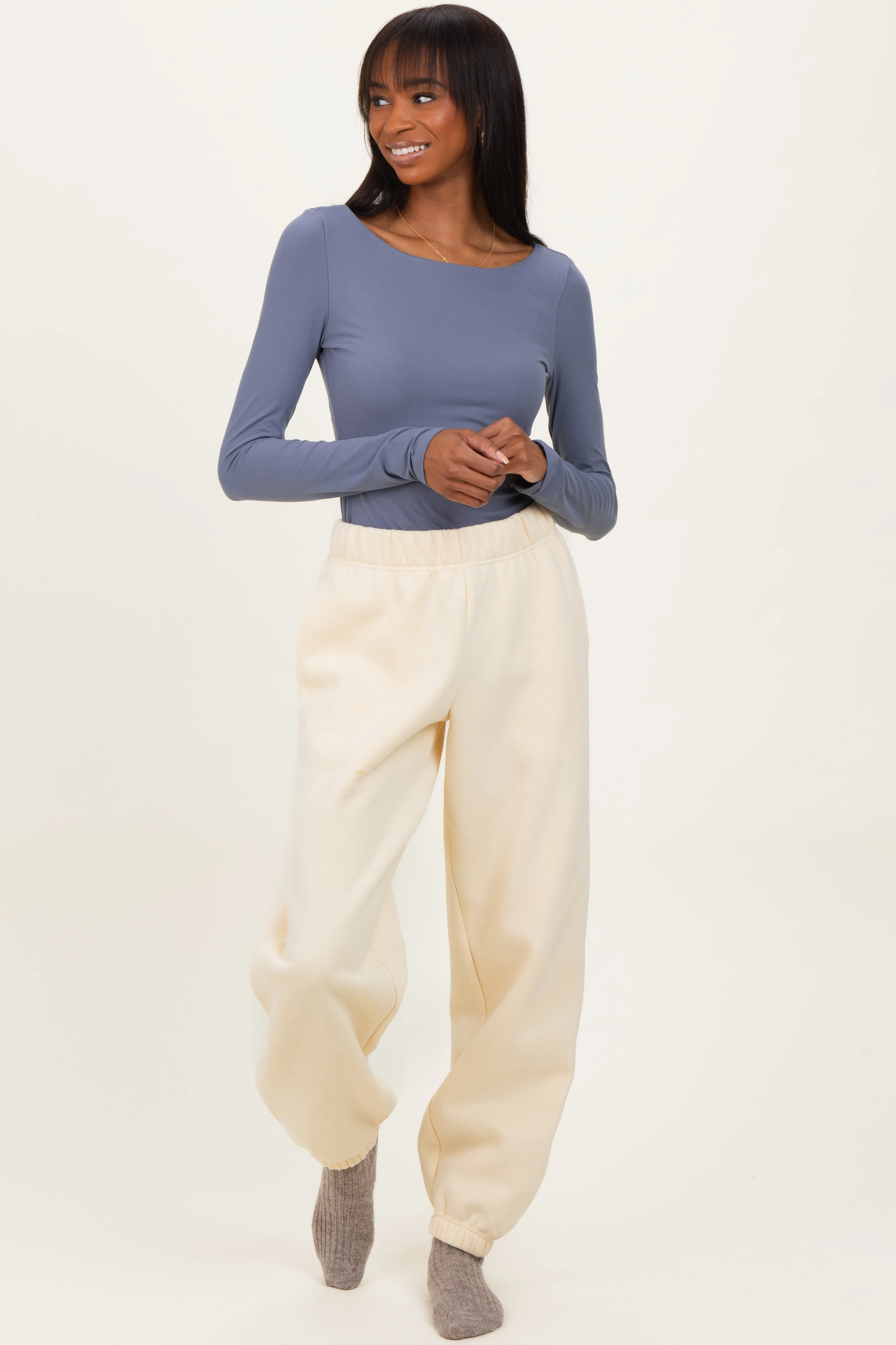 Cream Fleece Sweatpants sold by Pinkblush product image thumbnail 2