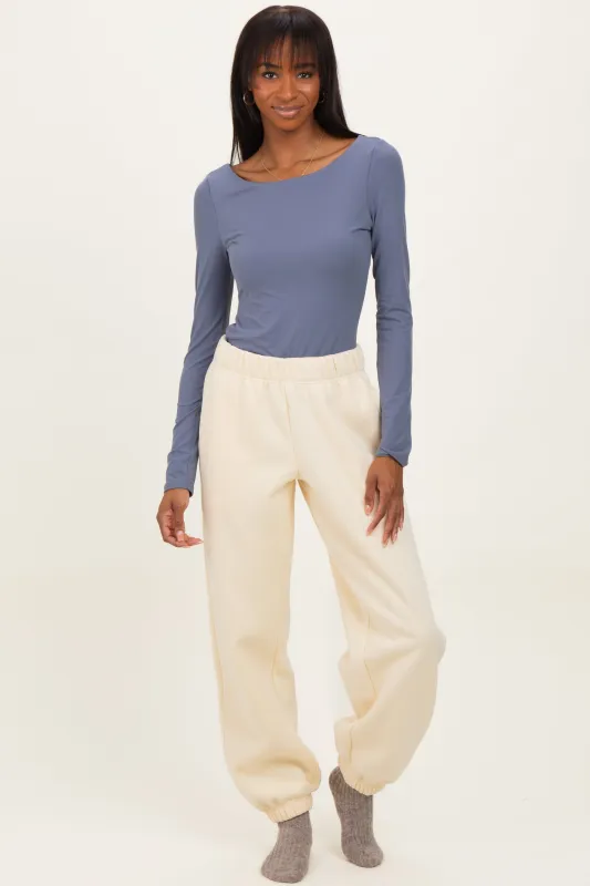 Cream Fleece Sweatpants sold by Pinkblush