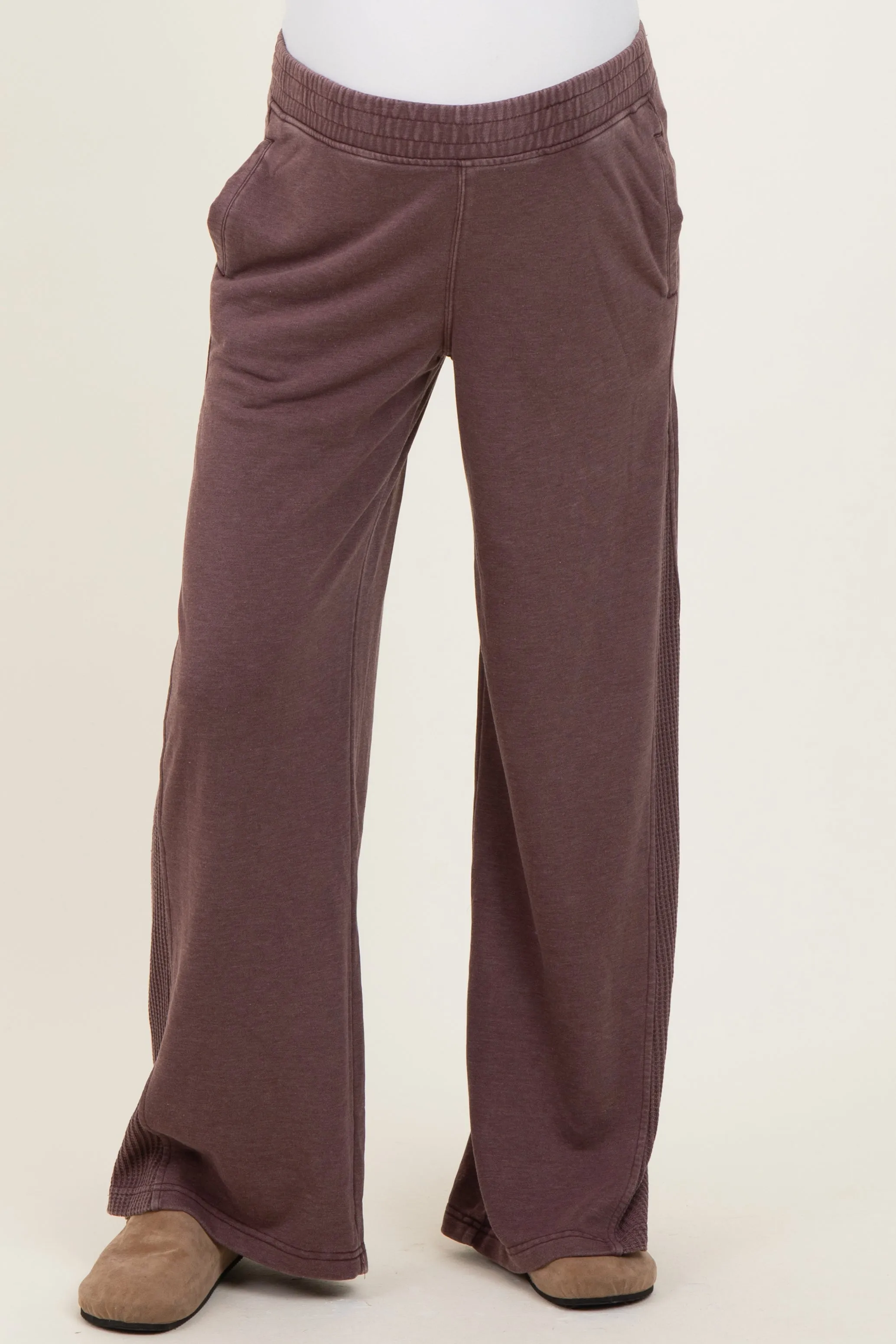 Burgundy Mineral Wash Waffle Knit Contrast Maternity Lounge Pants sold by Pinkblush product image thumbnail 3