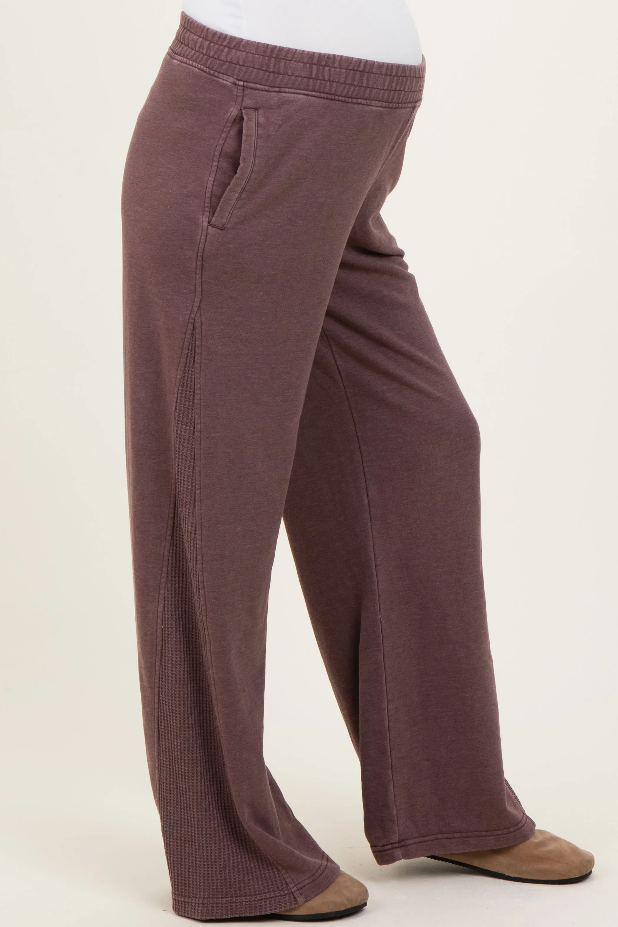 Burgundy Mineral Wash Waffle Knit Contrast Maternity Lounge Pants sold by Pinkblush product image thumbnail 4
