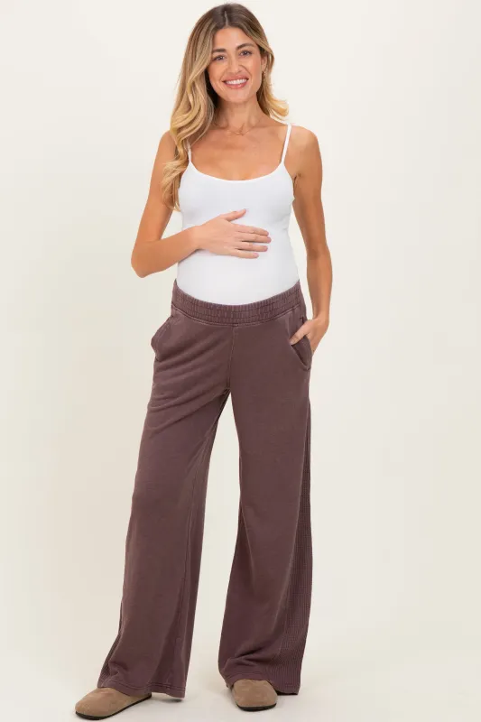 Burgundy Mineral Wash Waffle Knit Contrast Maternity Lounge Pants sold by Pinkblush