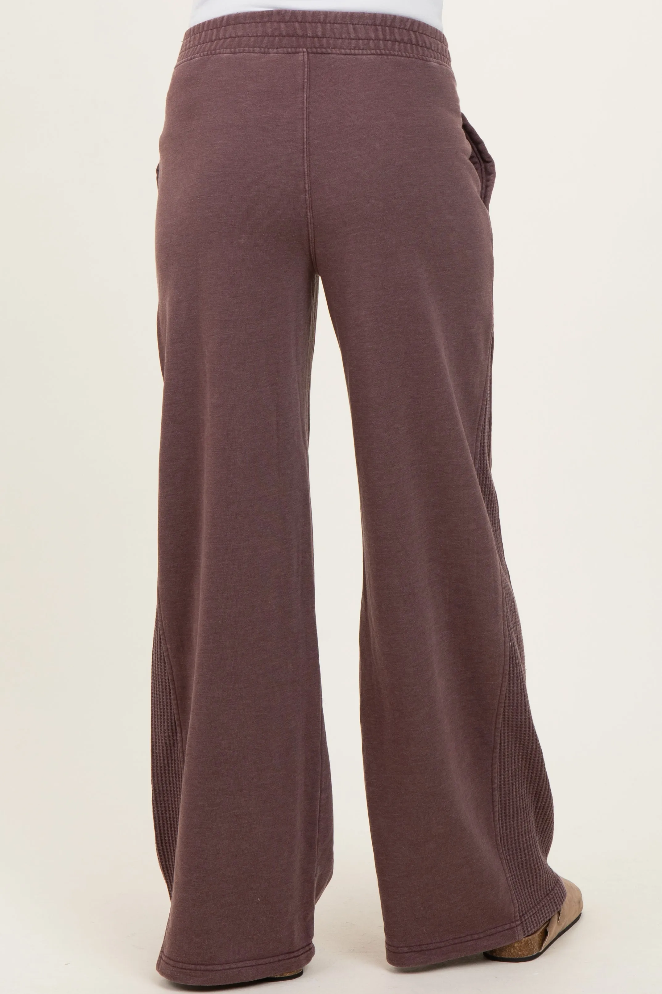 Burgundy Mineral Wash Waffle Knit Contrast Maternity Lounge Pants sold by Pinkblush product image thumbnail 5