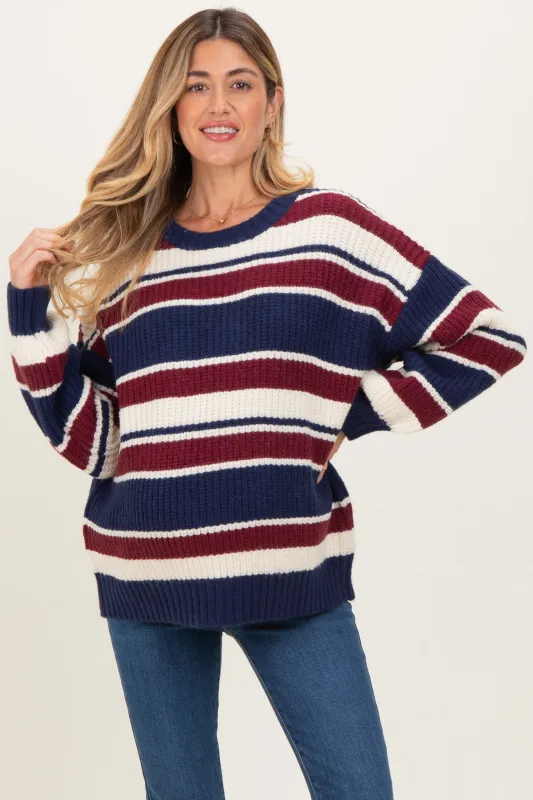 Multicolor Striped Chunky Knit Maternity Sweater sold by Pinkblush