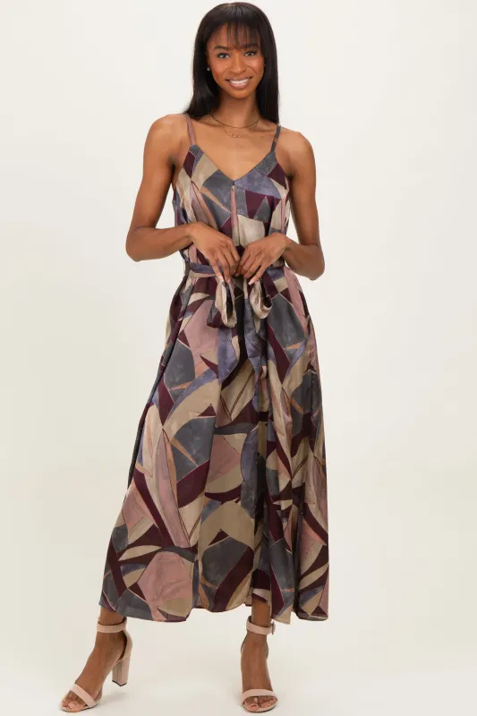 Multicolor Abstract Print Sash Tie Maxi Dress made by Dress Forum