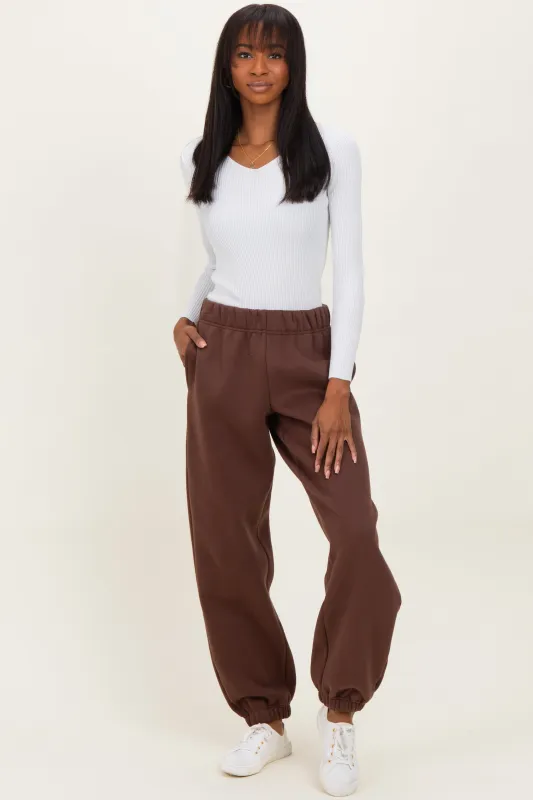 Brown Fleece Sweatpants sold by Pinkblush